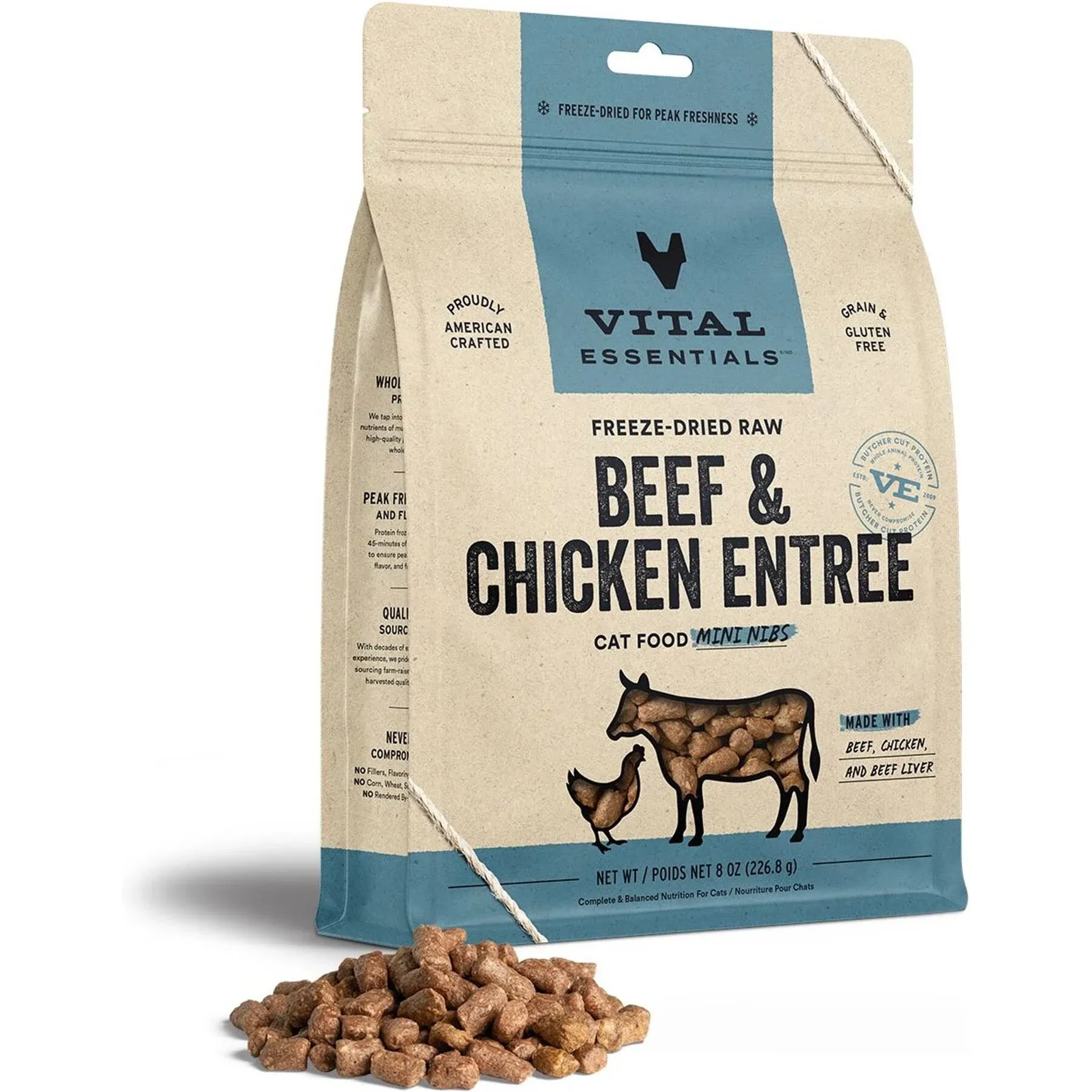 Vital Essentials Cat Freeze-Dried Mini Nibs Beef & Chicken Entree Cat 