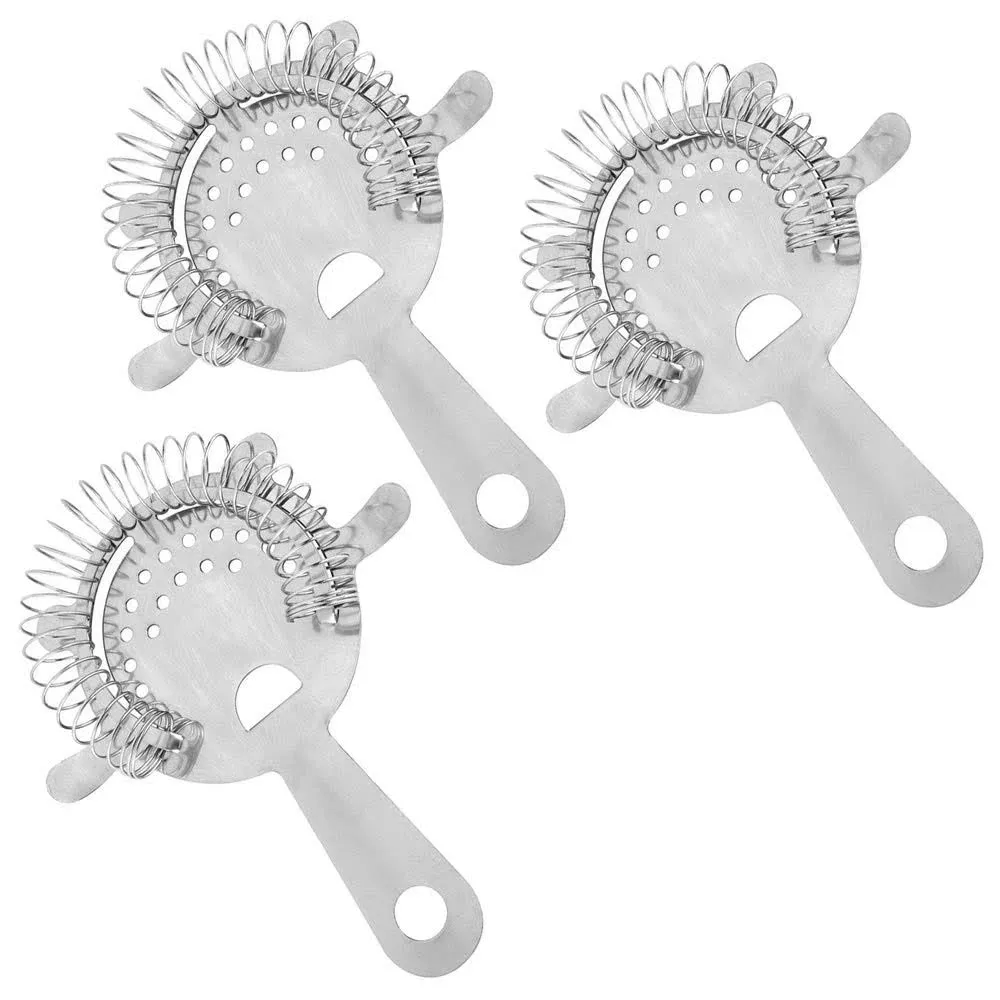 3 Pack Stainless Steel 4-Prong Hawthorne Cocktail Strainers - 6 Length