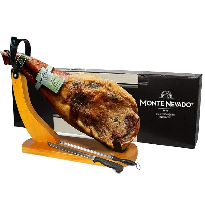 Monte Nevado Iberico Ham (Shoulder) - 100% Iberico, Range Fed - With Ham Stand and Knife - Min. Weight 10lb, 29 Months Avg Curing Time - Jamon Iberico (Paleta) Cebo Campo - Great Family and Friends Gift