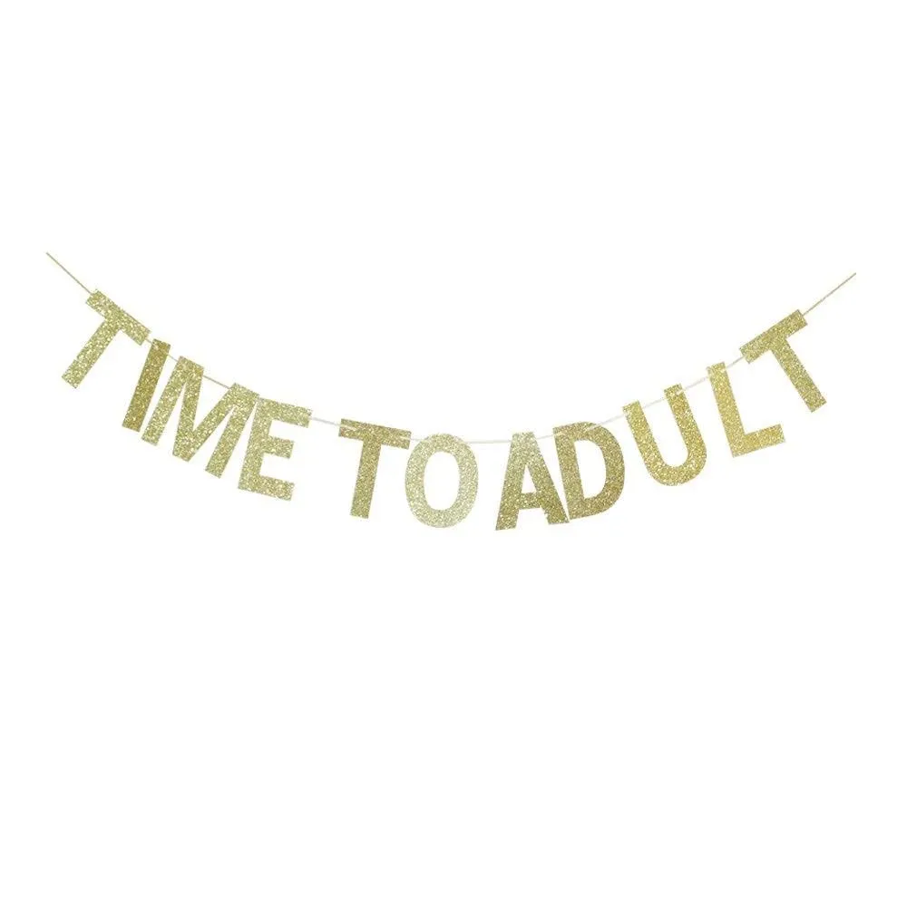 Time to Adult Gold Glitter Paper Sign Decors for Boy&#039;s/Girl&#039;s 18th Birthday P...