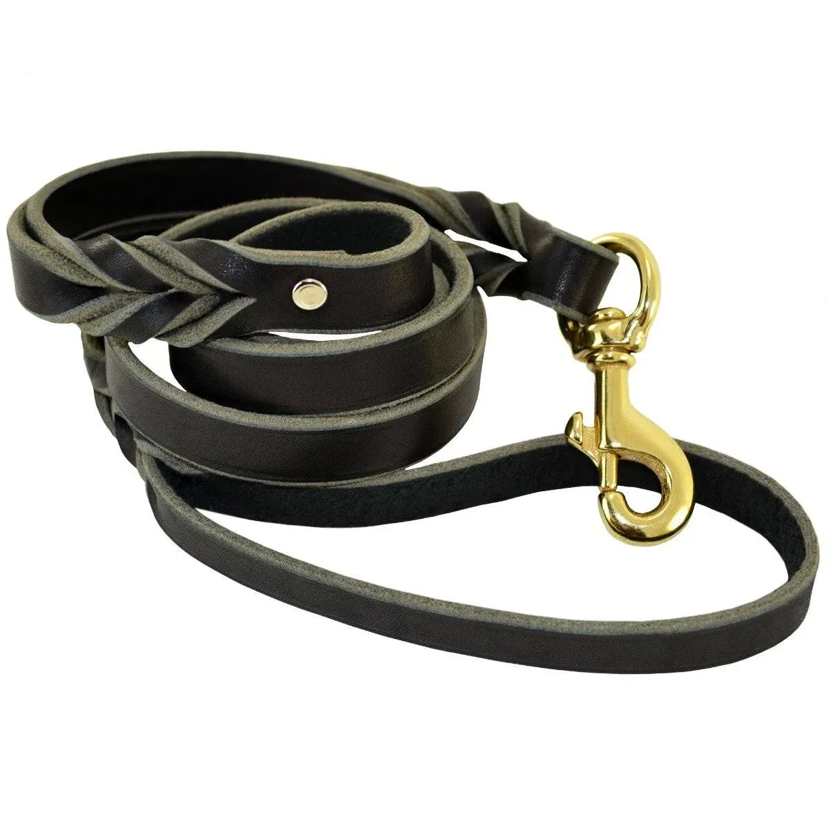 Signature K9 Double Handle Braided Leather Leash, 4-Feet x 3/4-Inch, Black