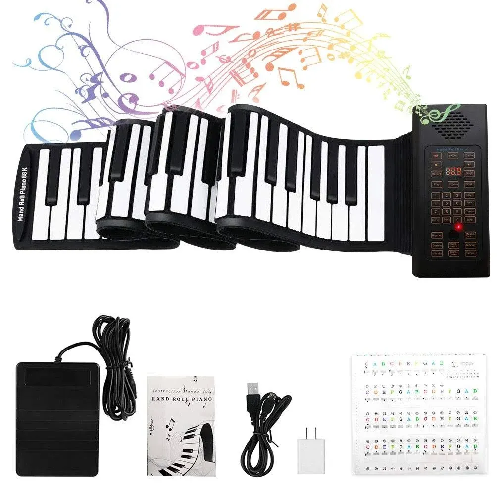 88 Keys Roll up Piano with Pedal Upgraded Numeric Portable Piano Sticker Keyboar