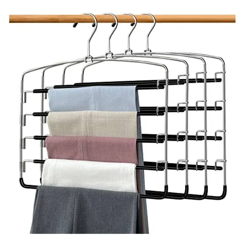 feasteery Pants Hangers 4 Pieces, Swing Arm Trousers Hanger, Space Saving Pants ...