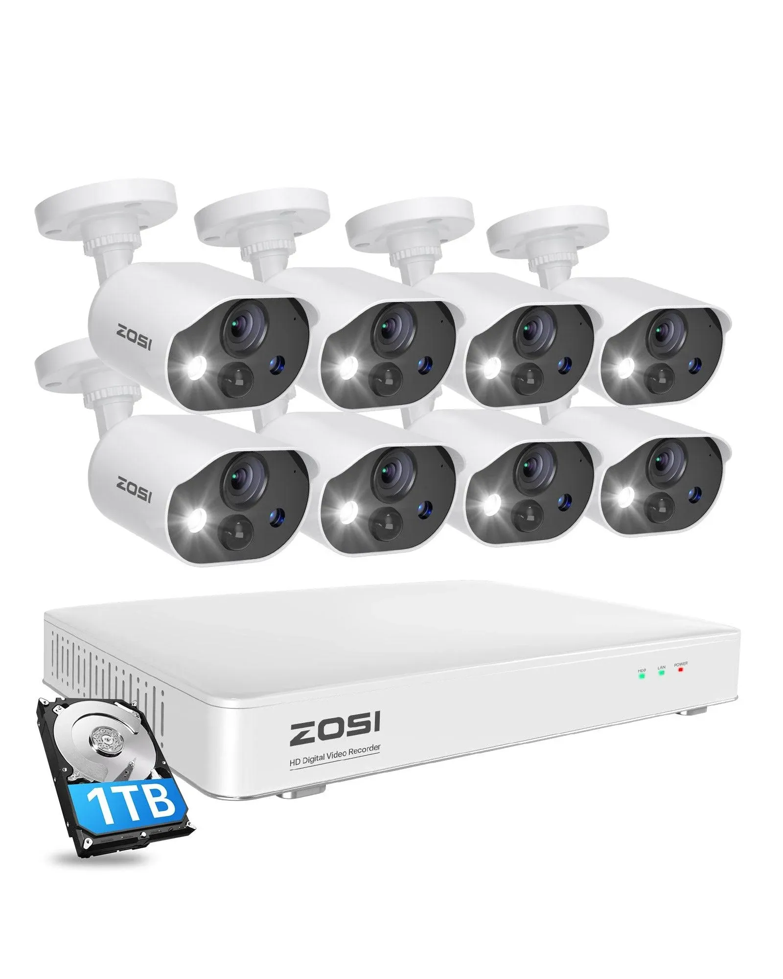 ZOSI C303 8CH Home Security Camera System with Audio,8CH 5MP Lite H.265+ DVR with ...