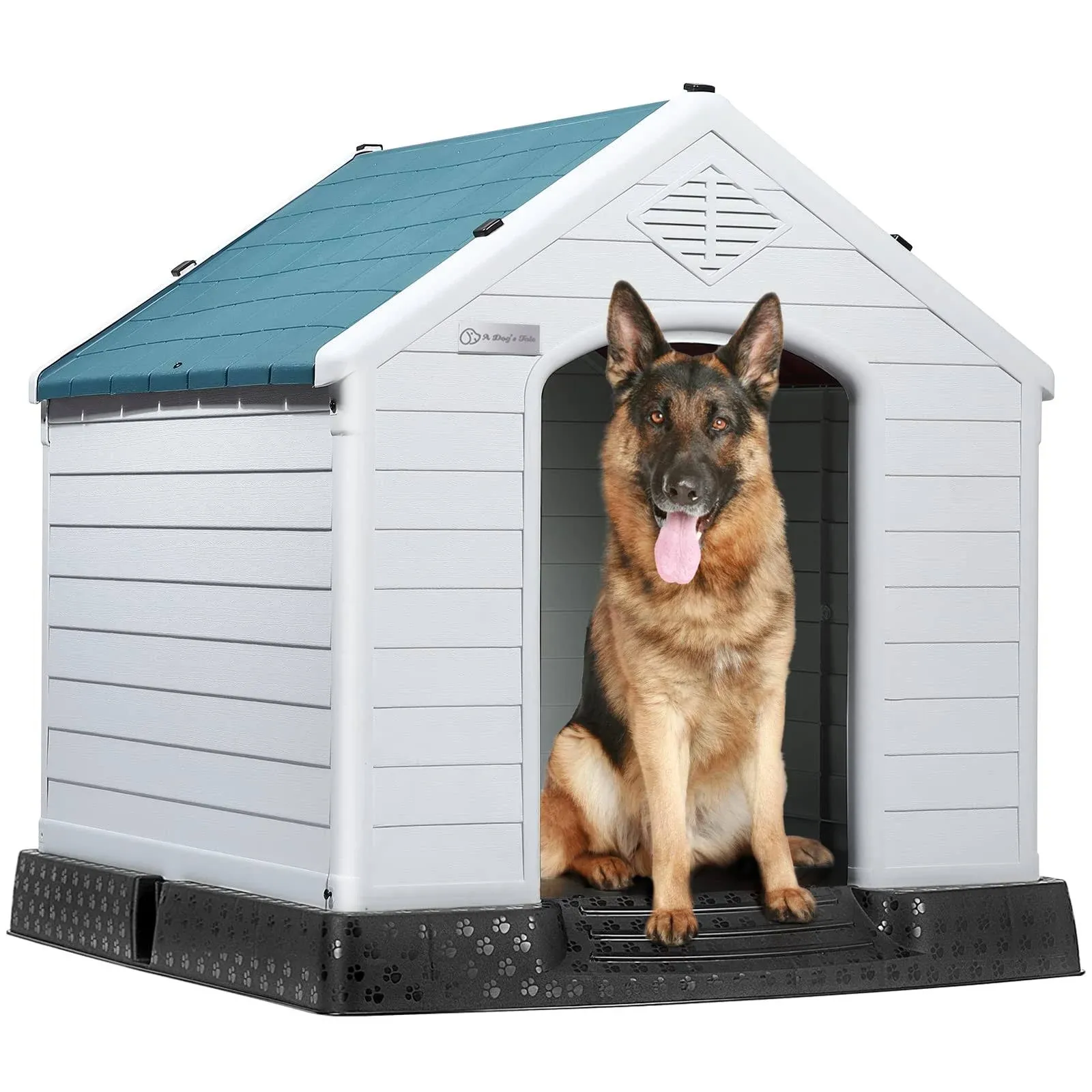 LEMBERI Durable Waterproof Plastic Dog House for Small to Large Sized Dogs, Indoor Outdoor Doghouse Insulated Puppy Shelter with Elevated Floor, Easy to Assemble (Blue, 34''L*31''W*32''H)