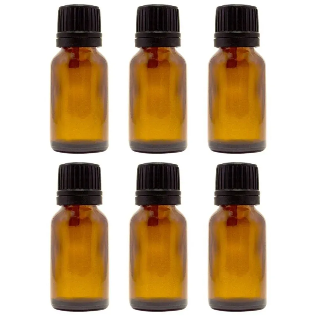 15 ml (1/2 fl oz) Amber Glass Bottle with Euro Dropper (6 Pack)