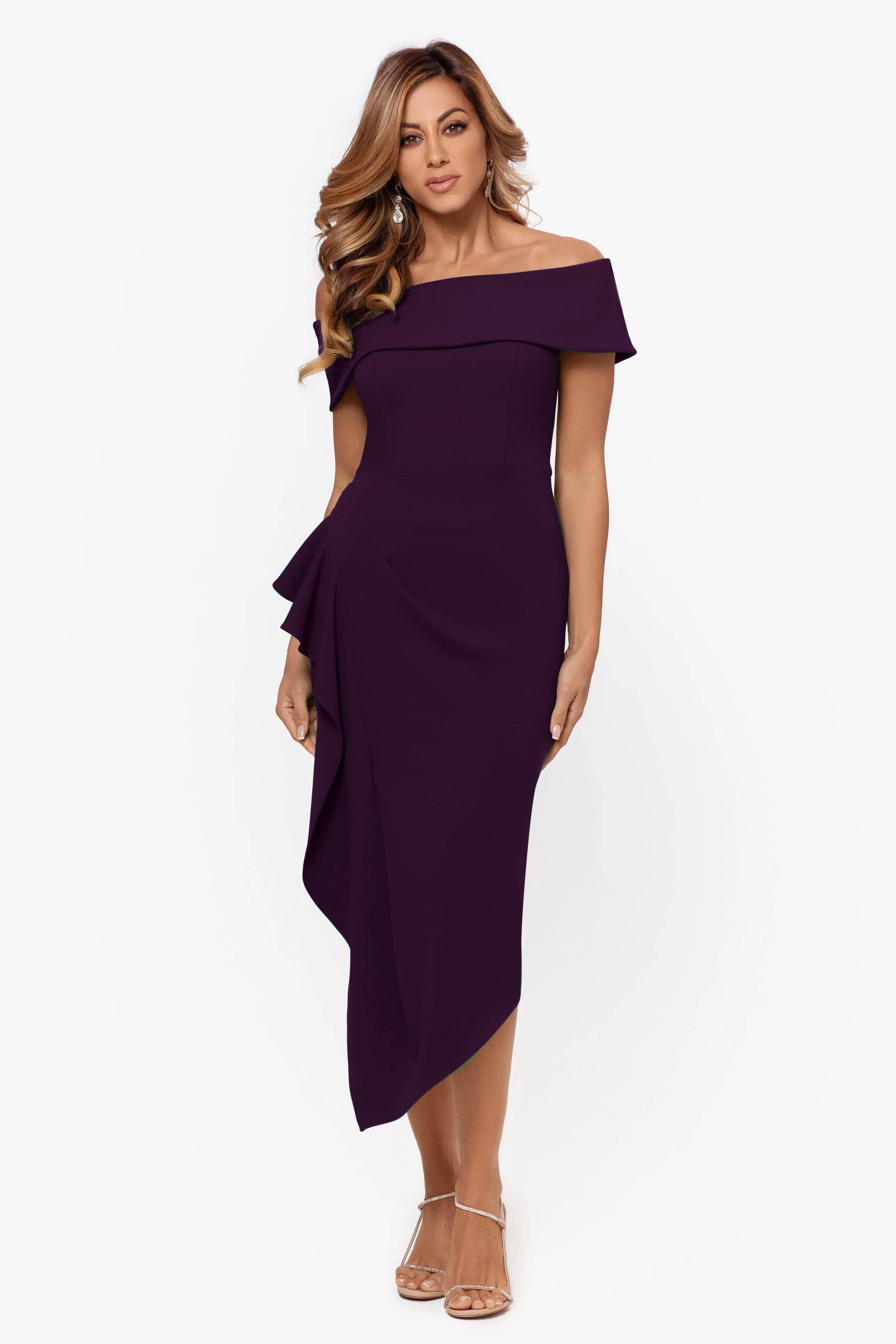 Betsy & Adam Off-The-Shoulder Ruffle Dress 6 / Night