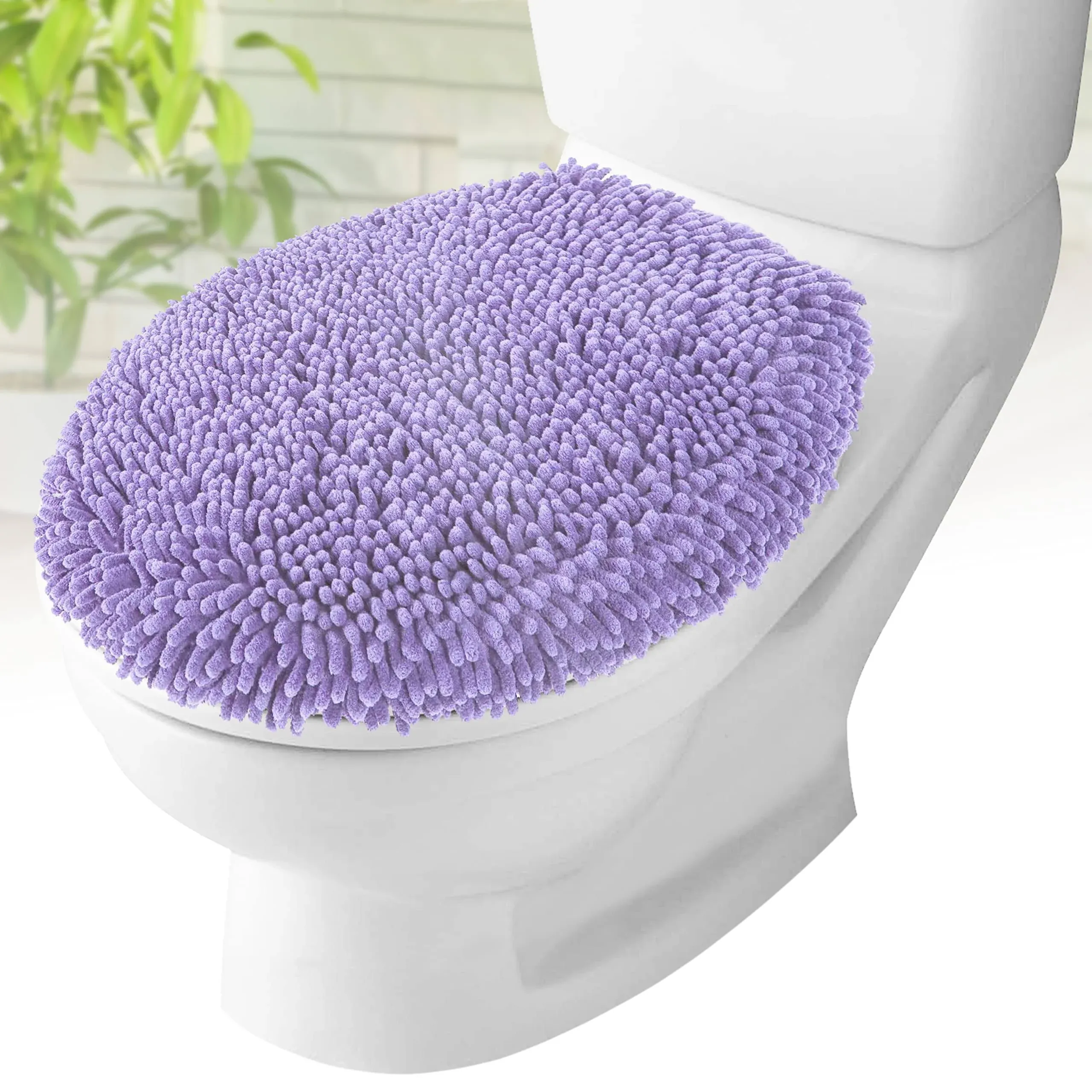 MAYSHINE Plush Shaggy Standard Toilet Seat Lid Cover (Lavender) | Fuzzy Chenille Microfiber, Fluffy Soft Absorbent - Machine Was