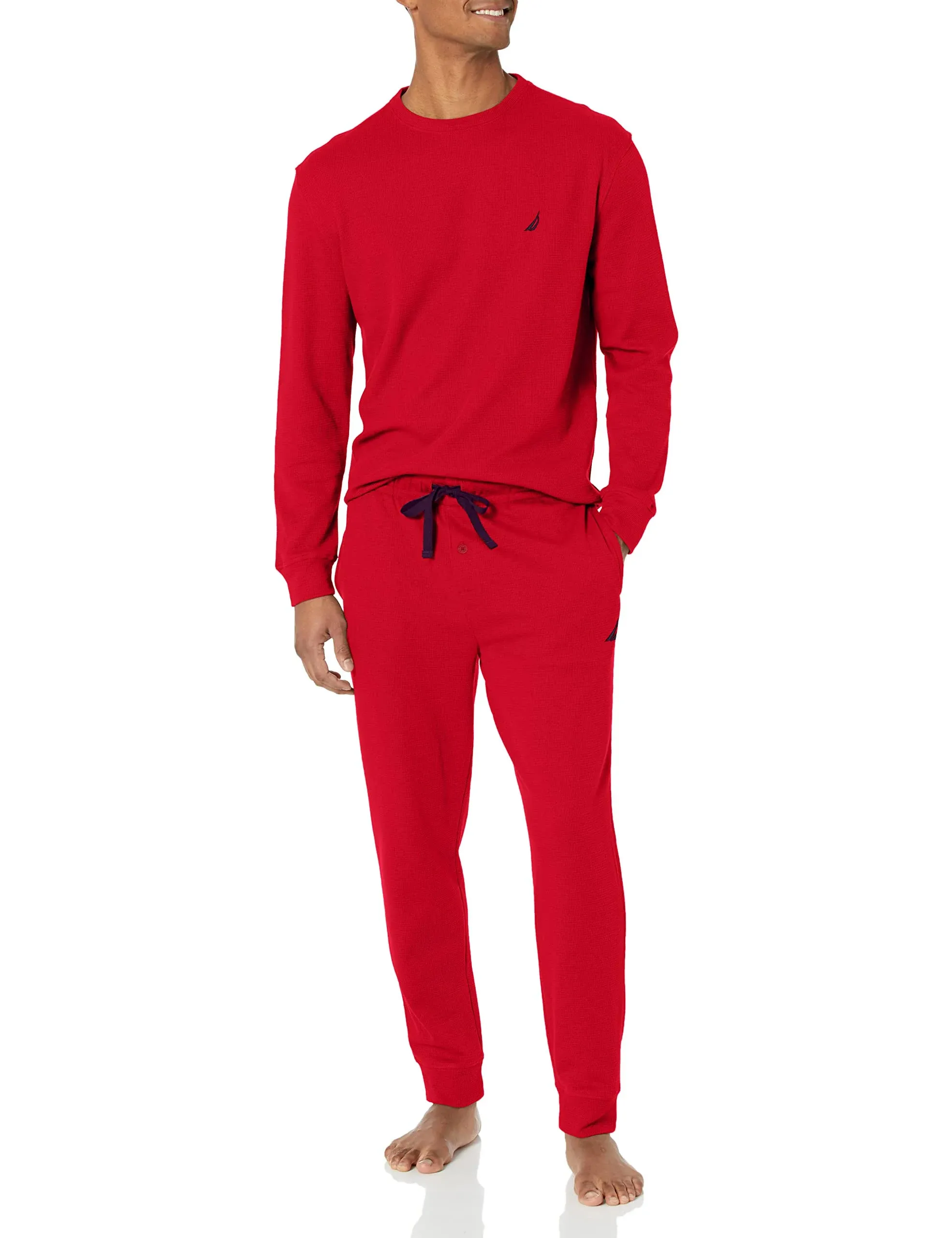 Nautica Men's Waffle Knit Thermal Pajama Set Red Size X-Large