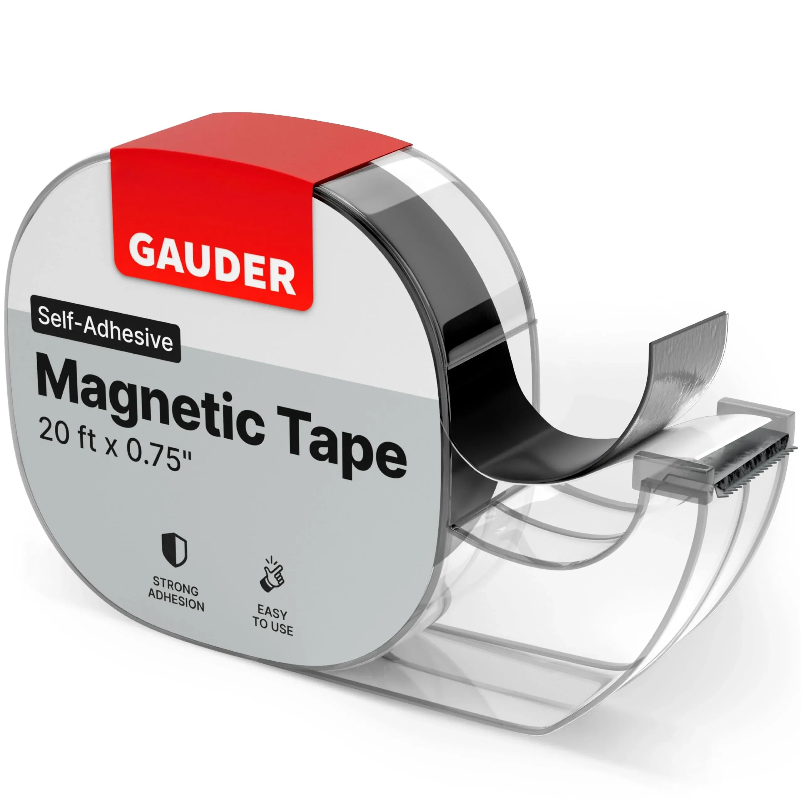 GAUDER Magnetic Tape Dispenser | Thin Magnetic Strips with Adhesive Backing (20' Long x 3/4" Wide) | Magnet Roll