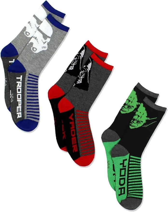 Star Wars Boys 3 pack Socks (Shoe: 4-10 (Sock: 9-11), Grey/Multi Crew)