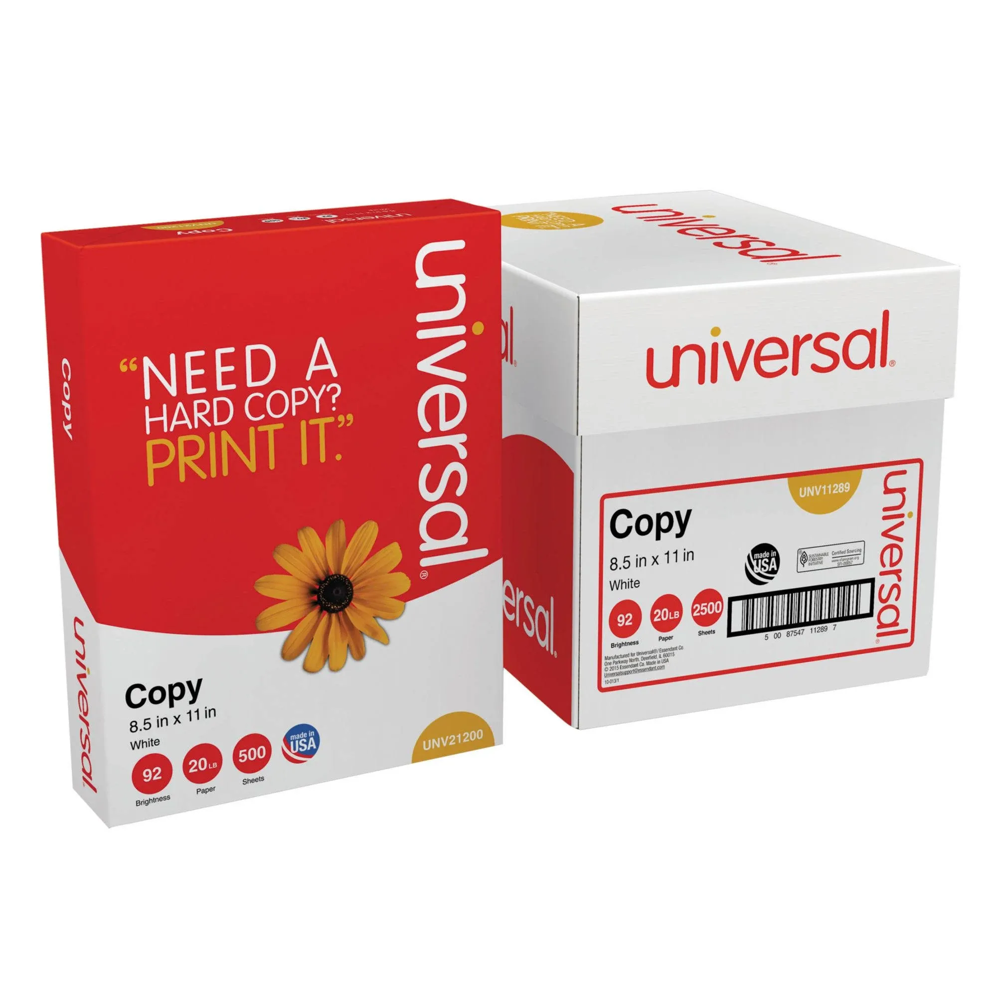 Universal Office UNV11289 8 1/2" x 11" White Case of 20# Copy Paper - 2500 Sheets