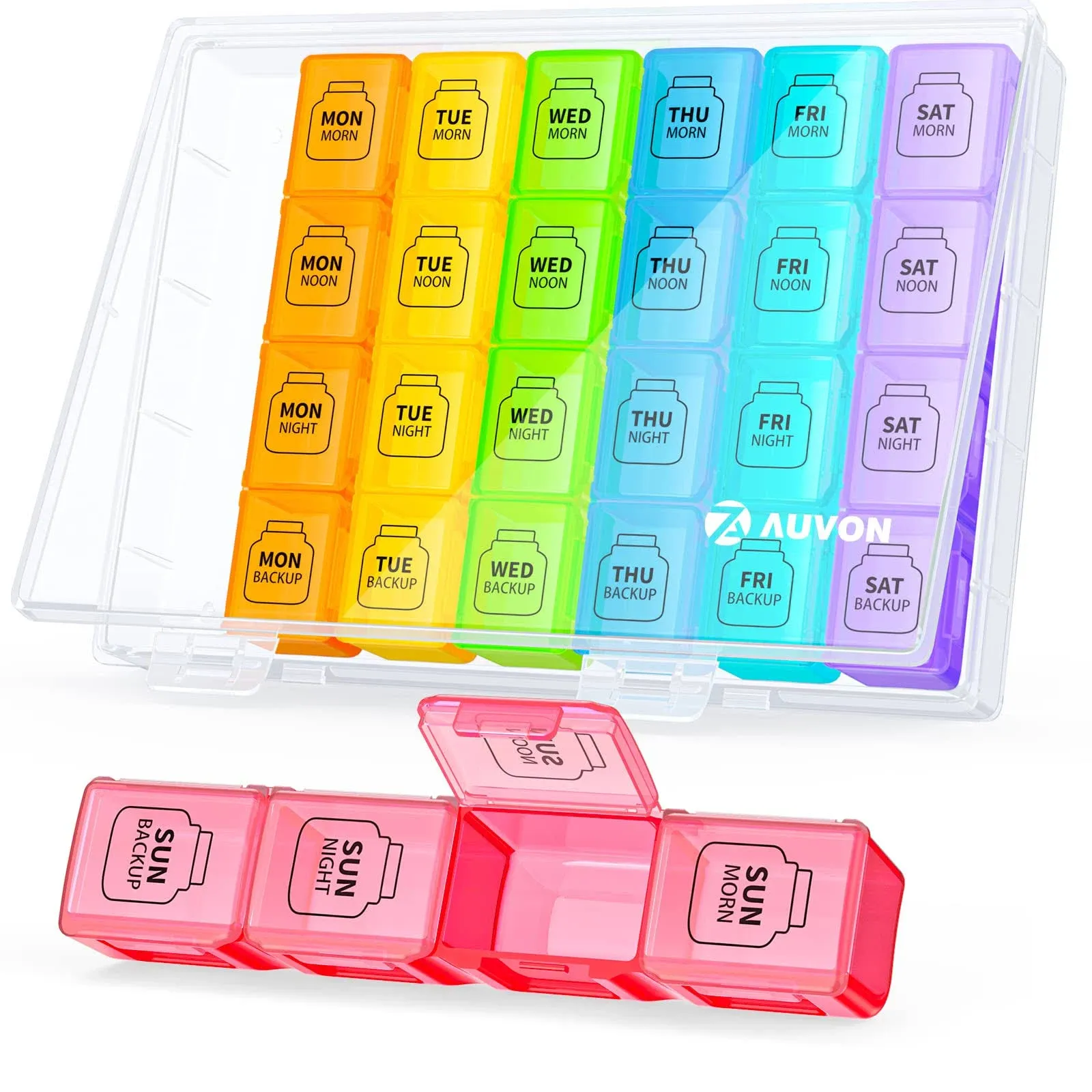 AUVON Extra Large Weekly Pill Organizer 4 Times A Day, 7 Day Pill Box, Daily Pill Case with 28 Compartments, Large Enough to Hold The Large Fish