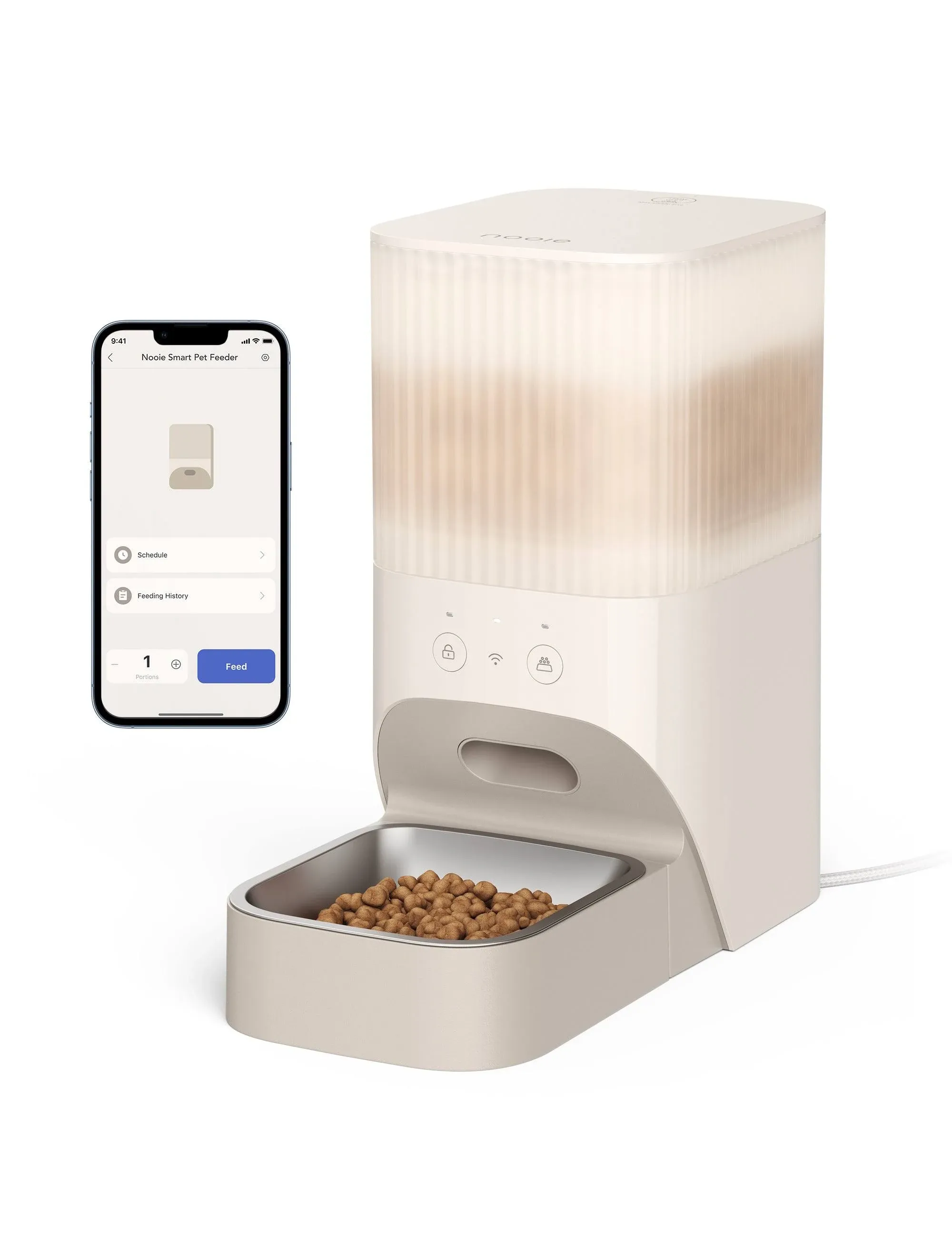 Nooie Pet Feeder, Smart Automatic Cat Feeder, 2.4GHz Wi-Fi, 3.8L Dry Food Dispenser, Portion Control, Low Food Detection, Real-Time Alerts, Clog-Free, Stainless-Steel Bowl, Suitable for Small Dogs