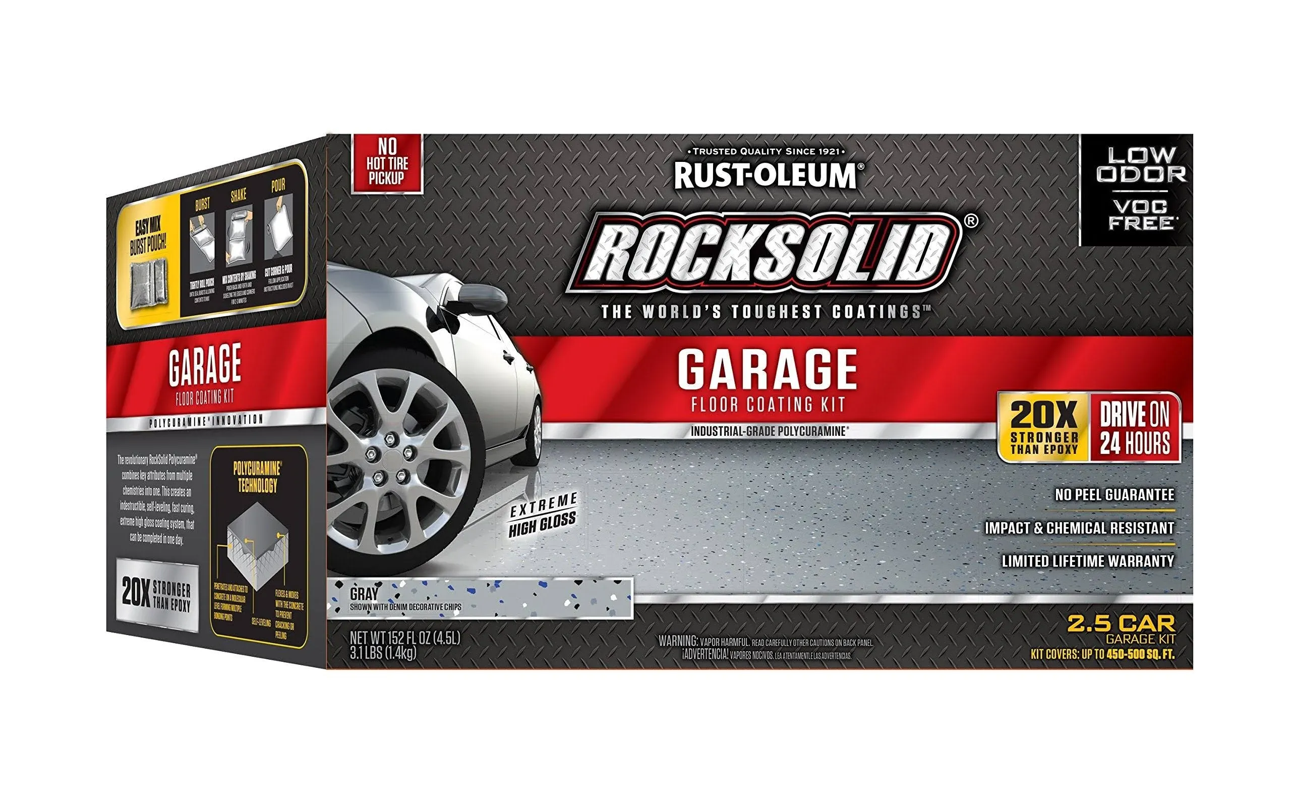 Rust-Oleum 318712 Rocksolid Polycuramine Garage Floor Coating, 1 Car Kit, Black