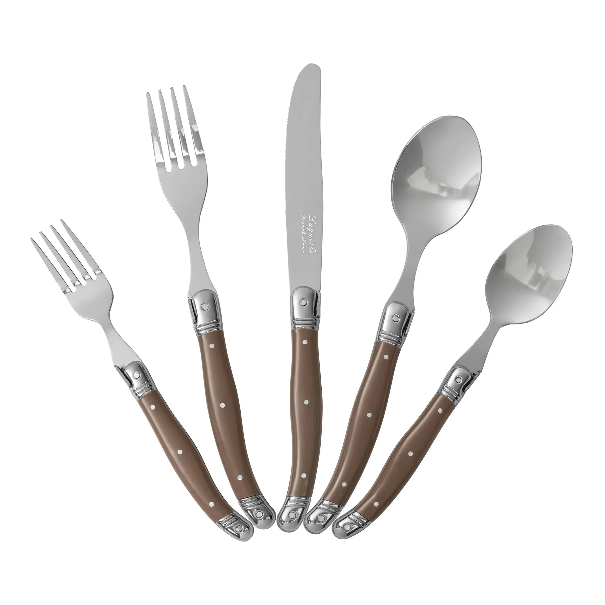 Laguiole Stainless Steel Flatware Set Service for Four 20-Piece Set - Cafe Au Lait