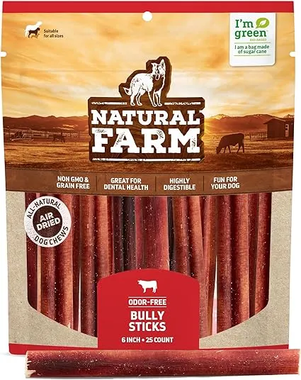 Natural Farm Odor-Free Bully Sticks (6 Inch, 6 Ounces), 1 pack