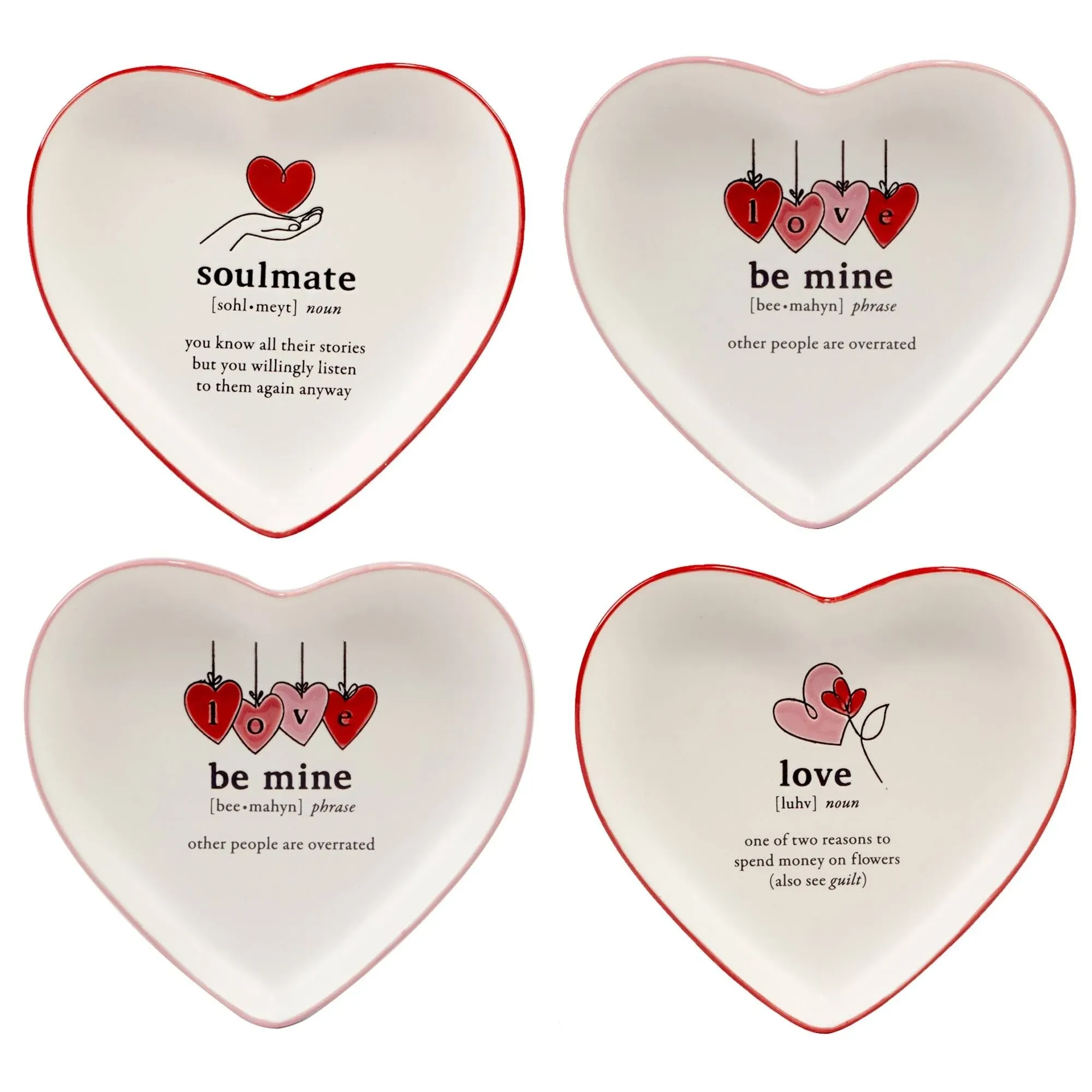 4 Valentine&#039;s Day Heart Shaped Dining Plates Stoneware Dishwasher Safe Gift Idea