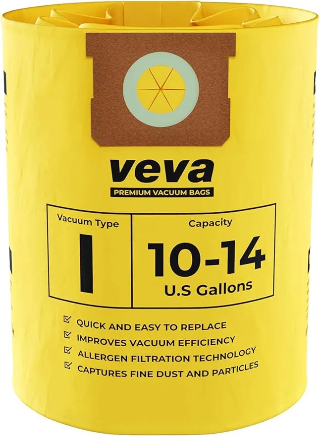 Veva 10 Pack Premium Vacuum Filter Bags Type I 9067200 Work with Shop VAC 10-14 ...