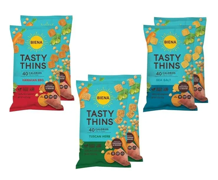 Biena Tasty Thins Chickpea Veggie Chips – Variety Pack of 6, 2 Bags of Each ...