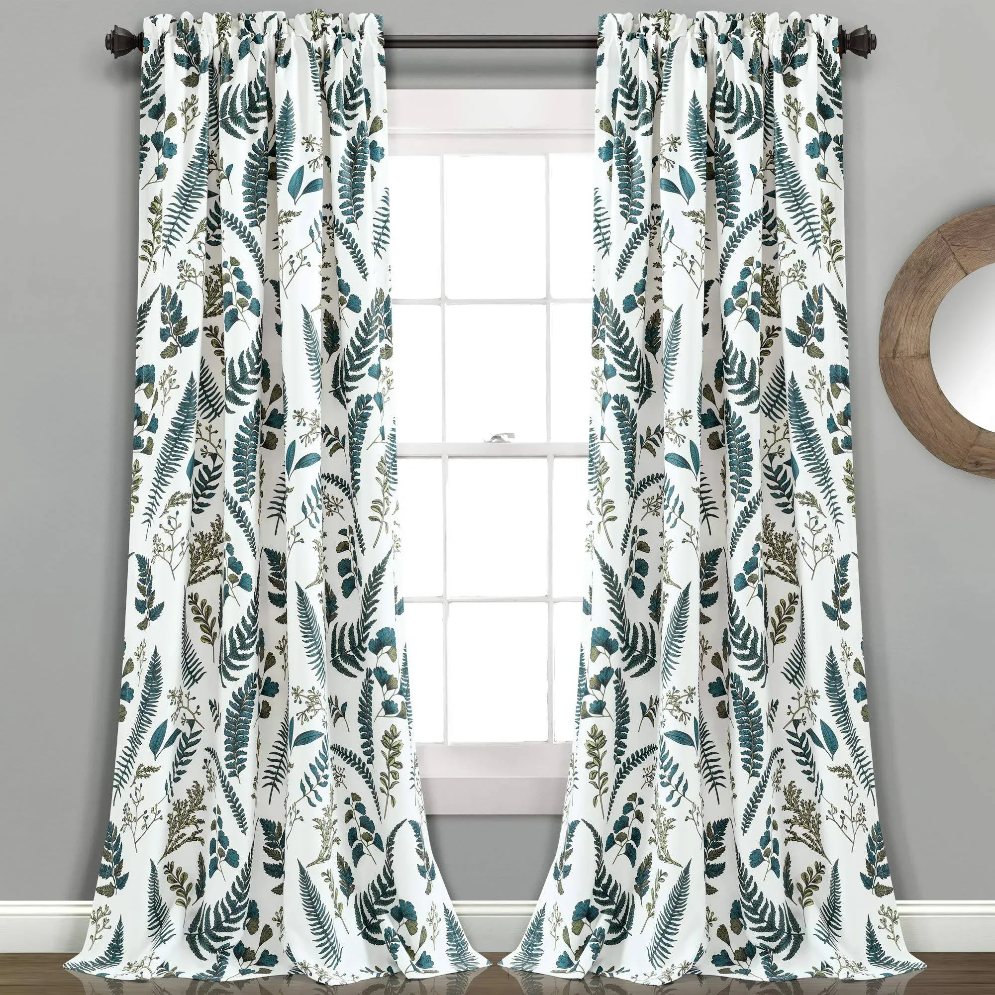 Devonia Allover Light Filtering Window Curtain Panels Navy/Green 52X120+2 Set