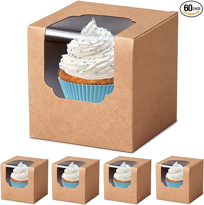 60 Kraft Cupcake Boxes with Inserts and Cocoa Bomb Packaging