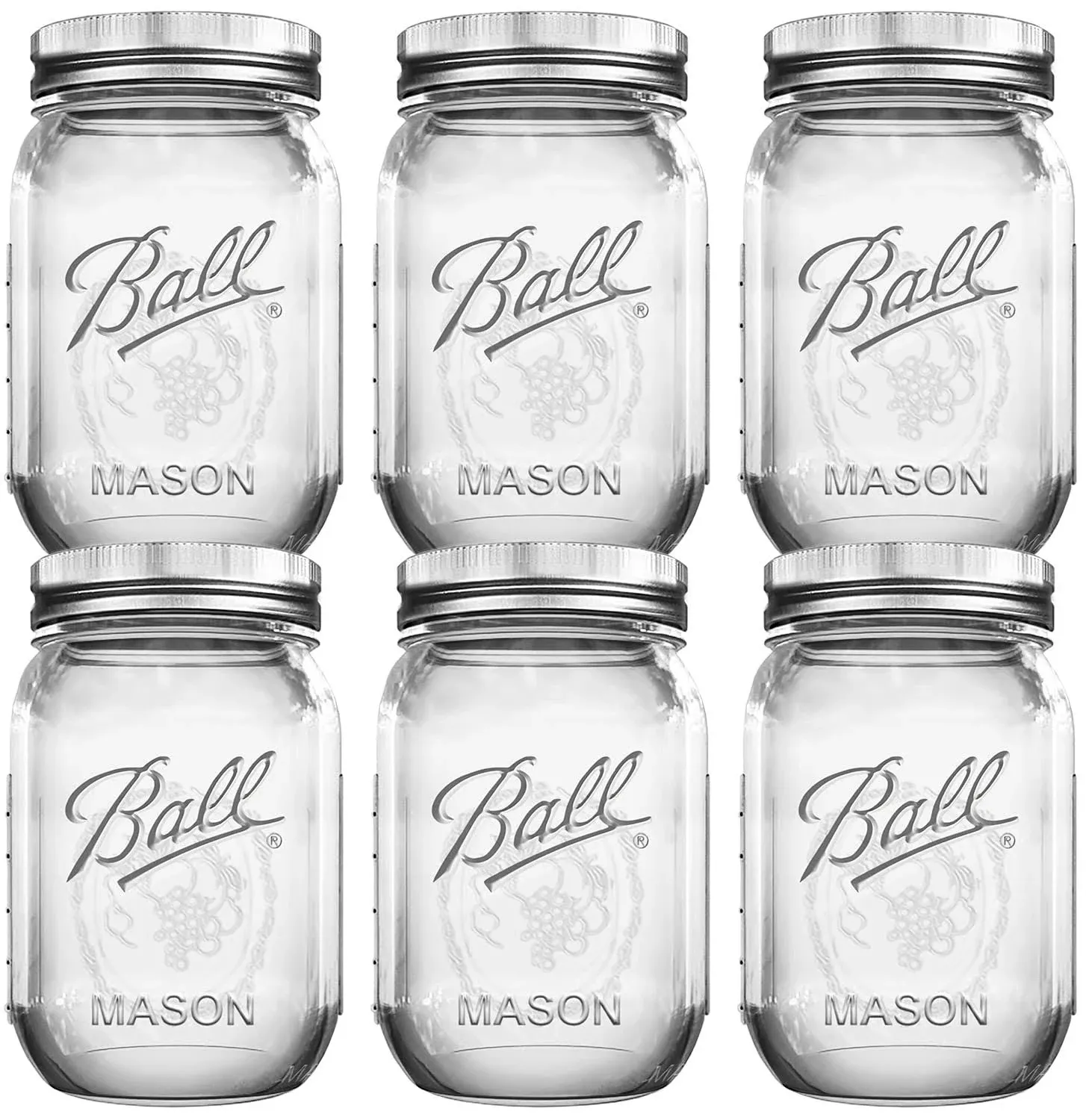 Ball Mason Jars 16 oz Bundle with Non Slip Jar Opener Set of 6 - 16 Ounce Size Mason Jars with Regular Mouth - Canning Glass Jars with Lids, Heritage Collection