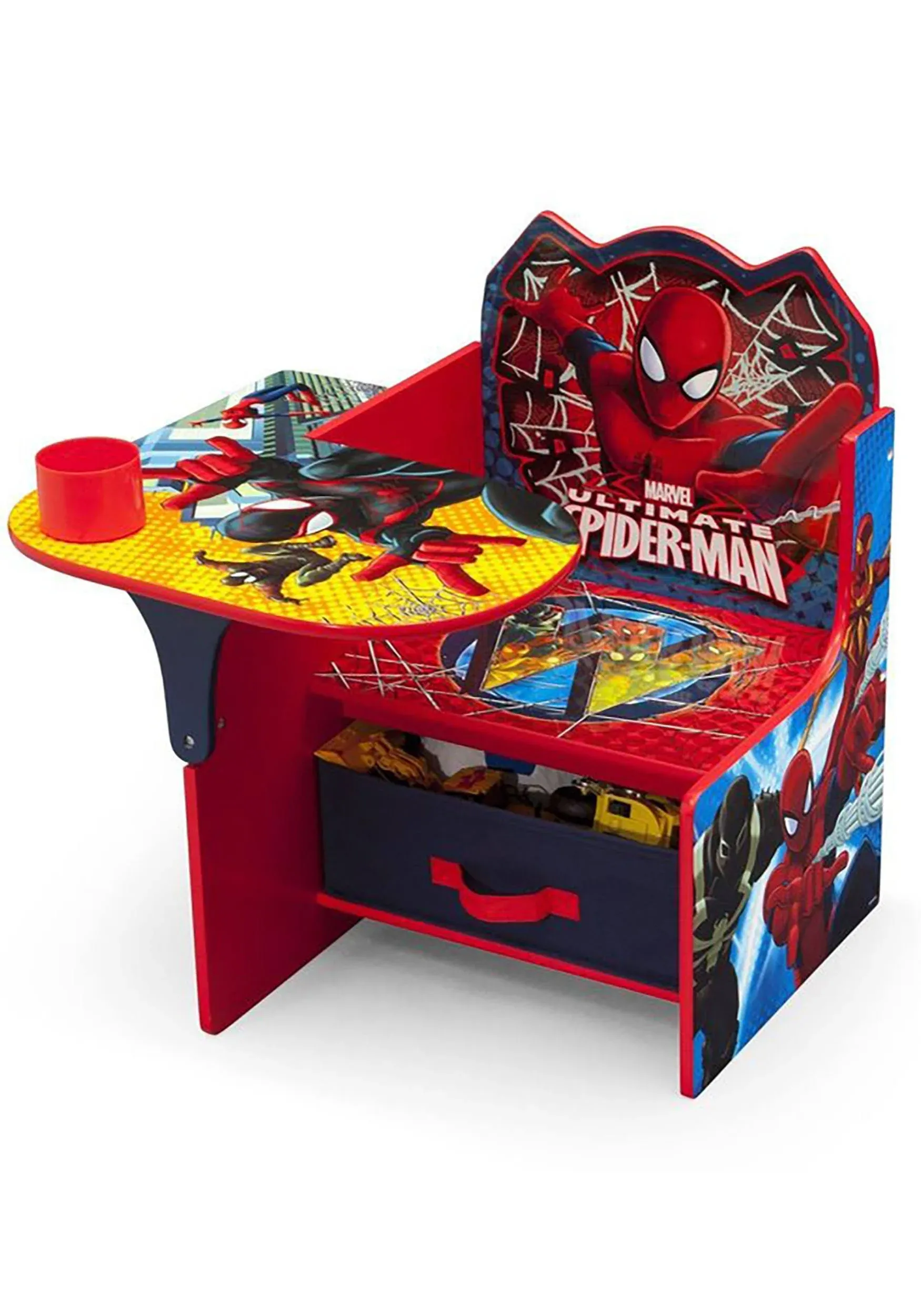 Delta Children Chair Desk with Storage Bin - Greenguard Gold Certified, Spider-Man, Arm Rest, Cushion Availability, Engineered Wood & Deluxe Toy Box, Spider-Man