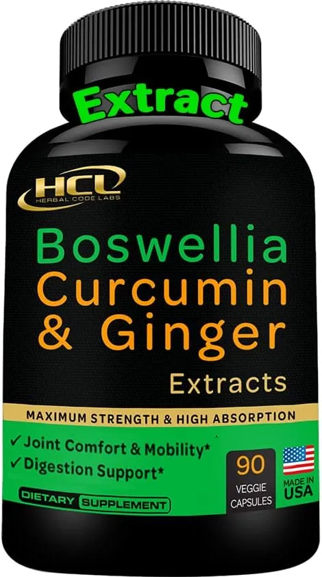 Boswellia Curcumin Ginger Extracts Supplement Strong 95% Curcuminoids Natural Joint Support Pills Extra Strength Boswelia with Turmeric Curcumin