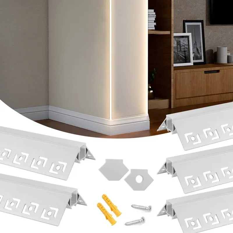 Muzata 5Pack 3.3FT/1Meter Plaster in LED Channel Recessed Drywall LED Diffuser Mud in for Exterior External Corner Lighting Corner Wall Protector Aluminum Profile Wall Trim Lighting U126