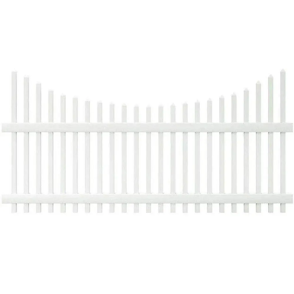 Outdoor Essentials Chatham 4 ft. x 8 ft. White Vinyl Scalloped Spaced Picket ...