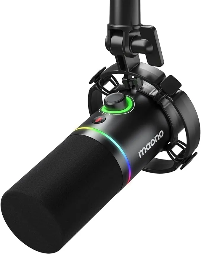 MAONO XLR/USB Dynamic Microphone, RGB Podcast Mic with Software for Streaming, Gaming, Recording, Voice-Over, Metal Microphone with Mute, Headphone Jack, Gain Knob & Volume Control-PD200X(Black)