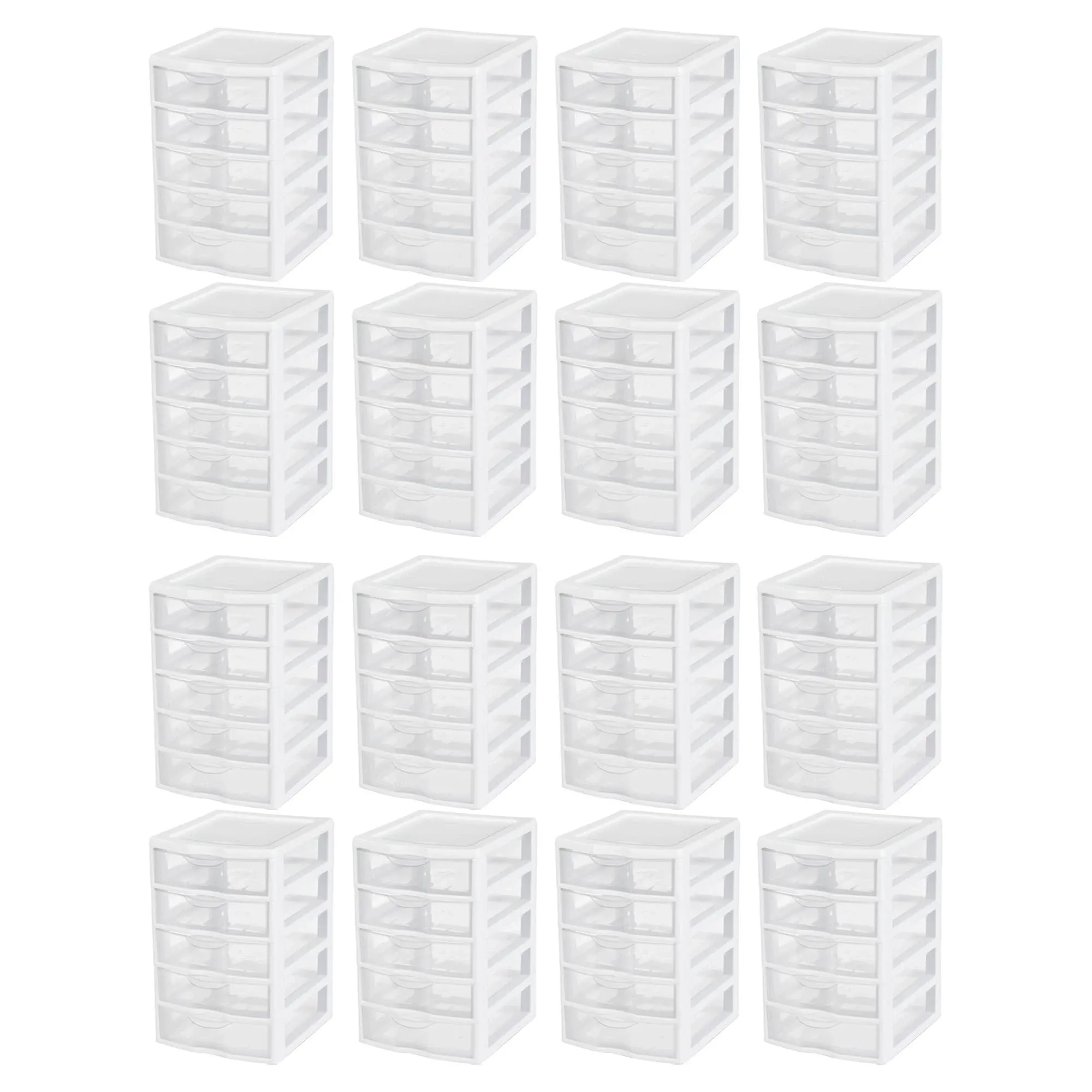 Sterilite Clearview Small 5 Drawer Desktop Storage Unit White 16 Pack