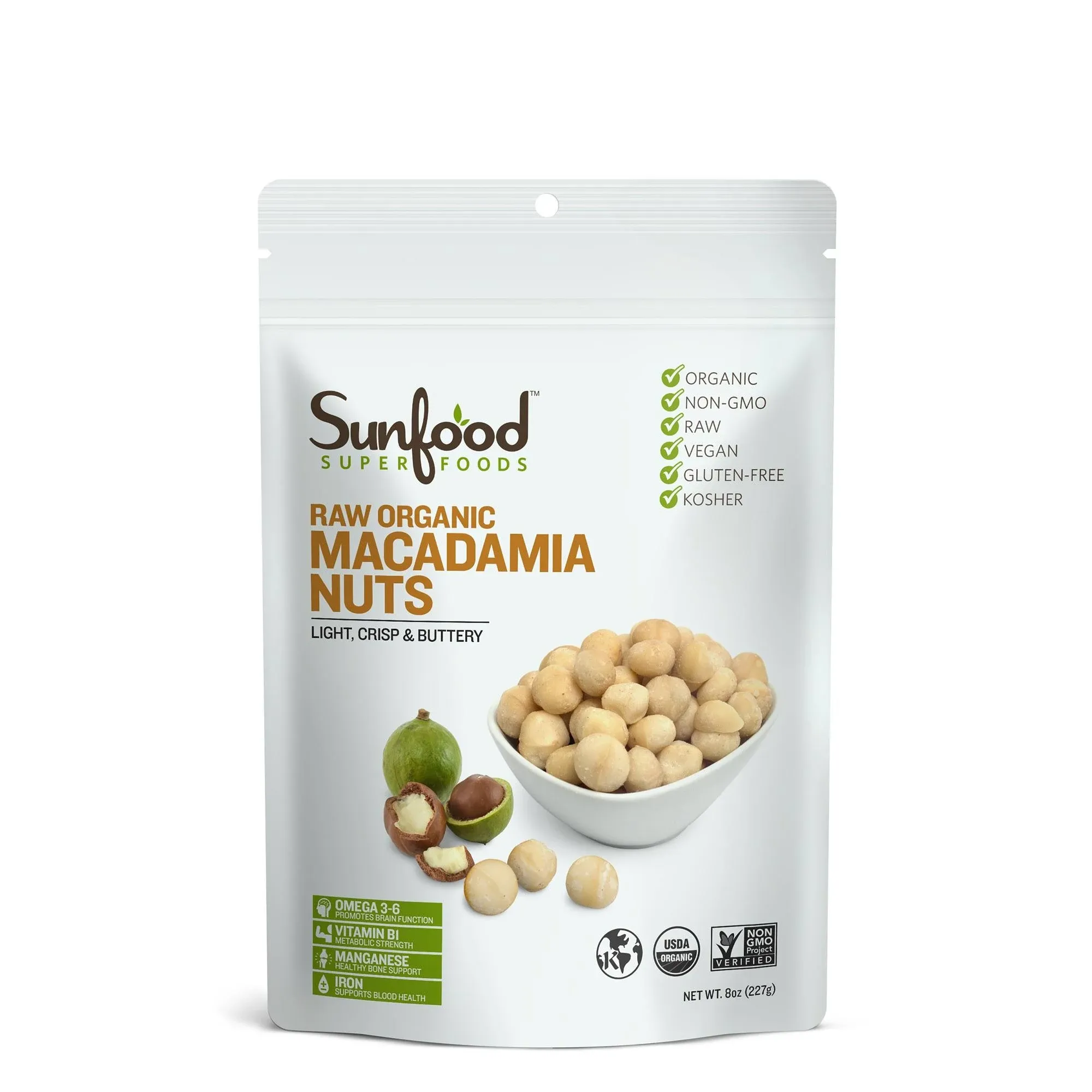 SunFood Superfoods Macadamia Nuts, Raw Organic - 8 oz