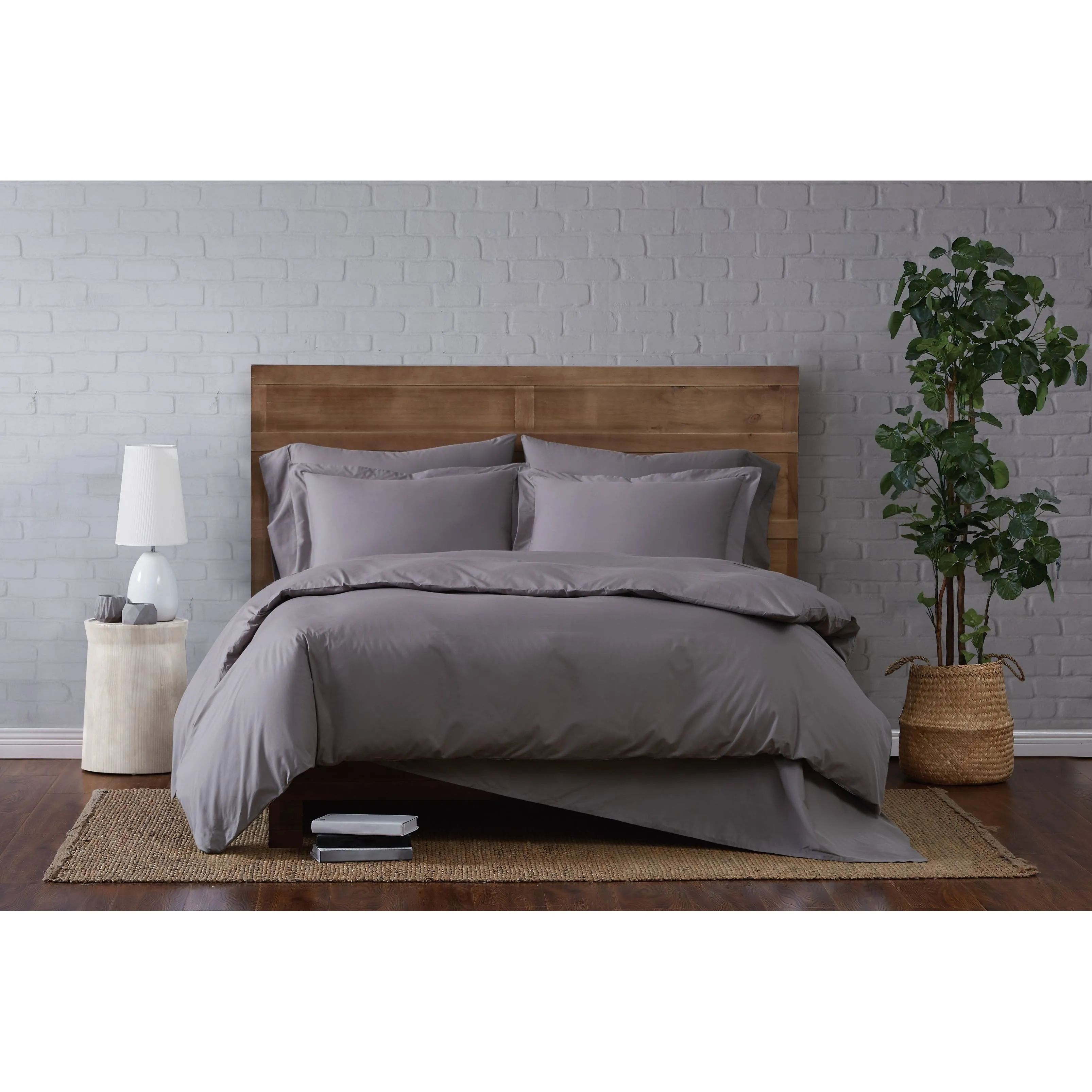 Cannon Solid Percale 3-Piece Grey Cotton Full/Queen Duvet Cover Set