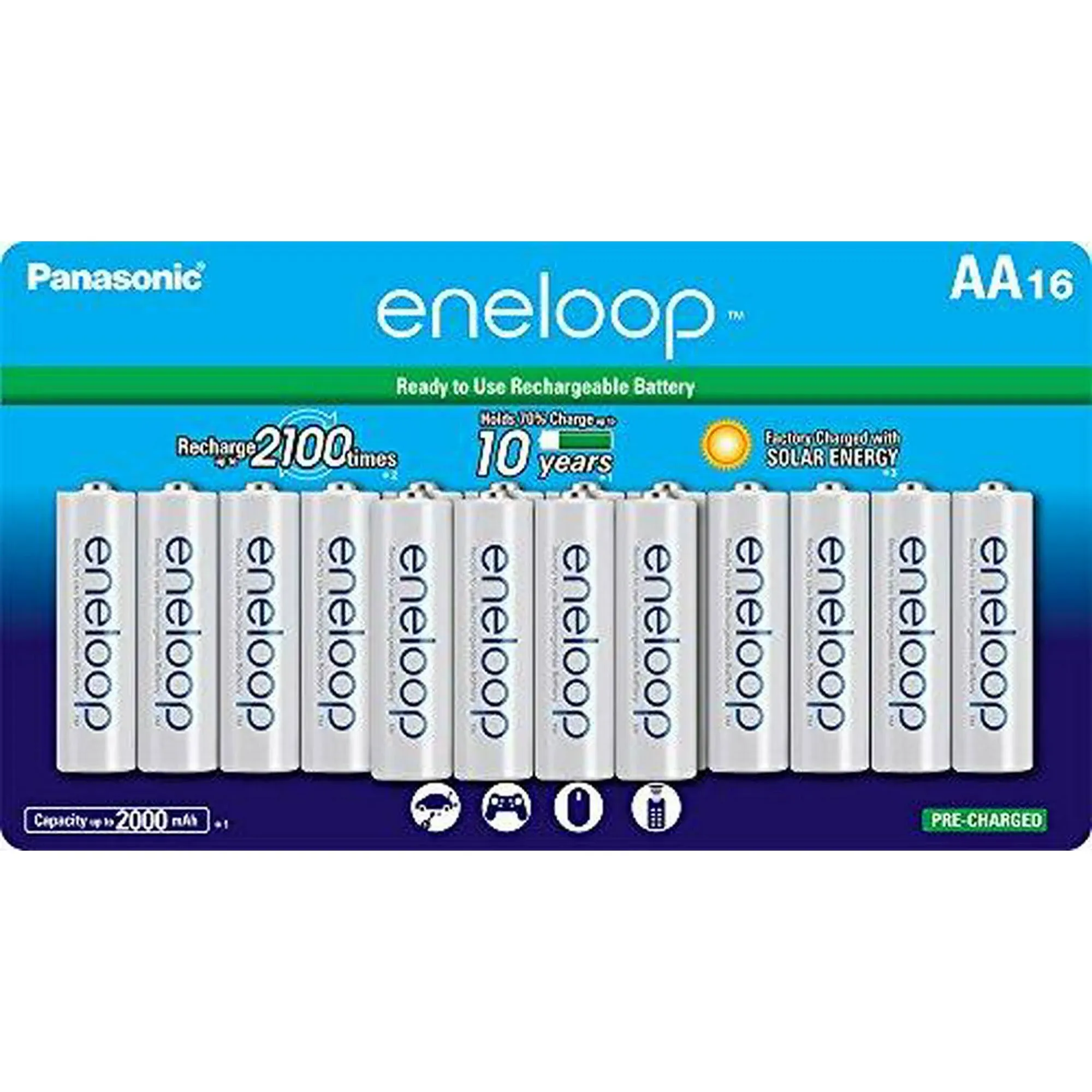 Panasonic BK-3MCCA8BA eneloop AA 2100 Cycle Ni-MH Pre-Charged Rechargeable Batteries, 8-Battery Pack