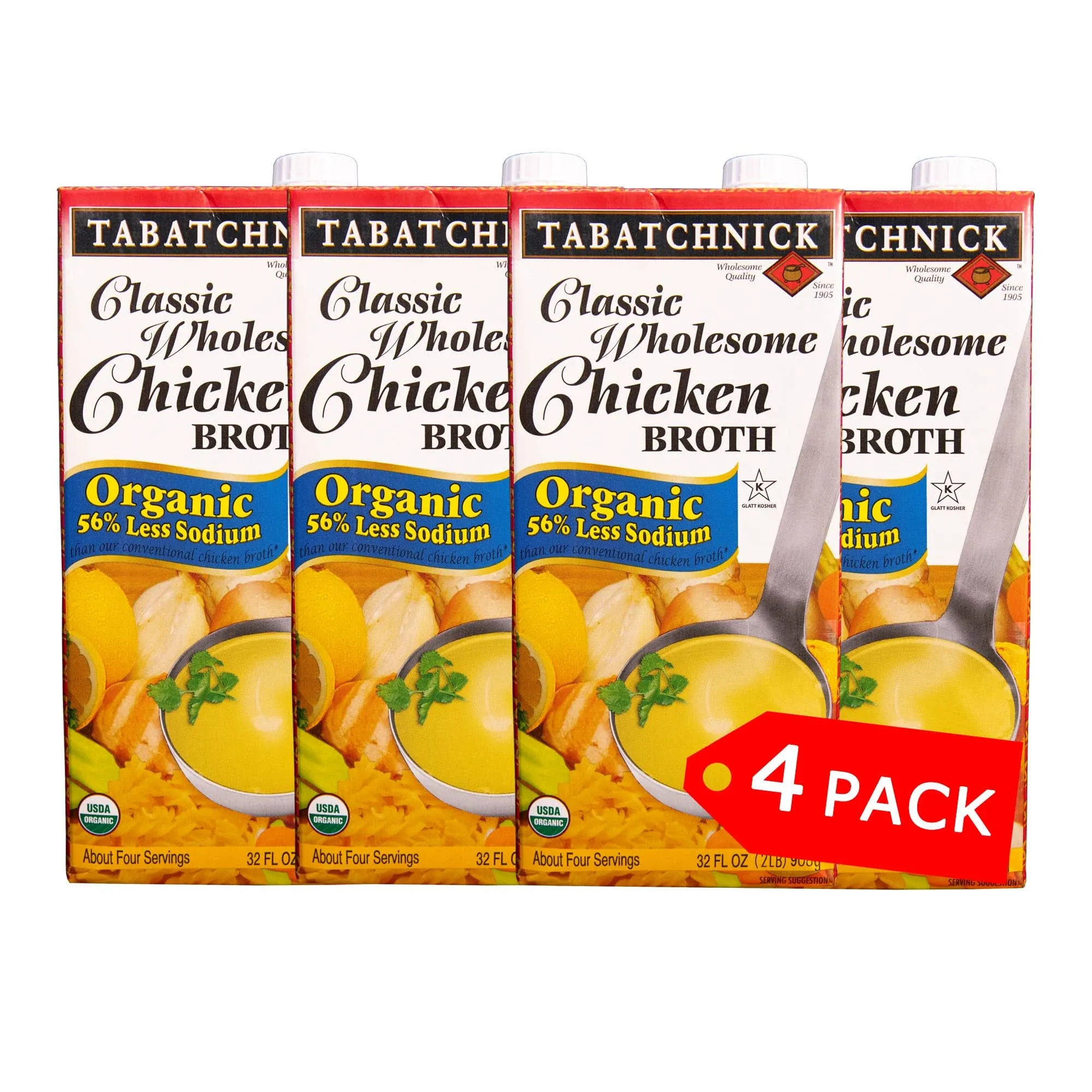 Tabatchnick Organic Low Sodium Chicken Broth Chicken Broth (4 Pack) 32oz ...