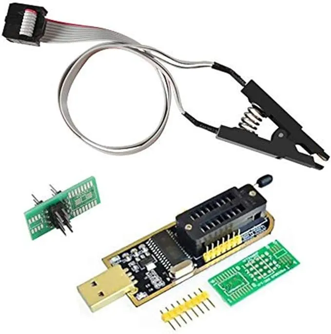 SOIC8 SOP8 Flash Chip IC Test Clips Socket Adpter Programmer BIOS + CH341A 24 25 Series for EEPROM Flash BIOS USB Programmer Module (Double Clip+ USB)