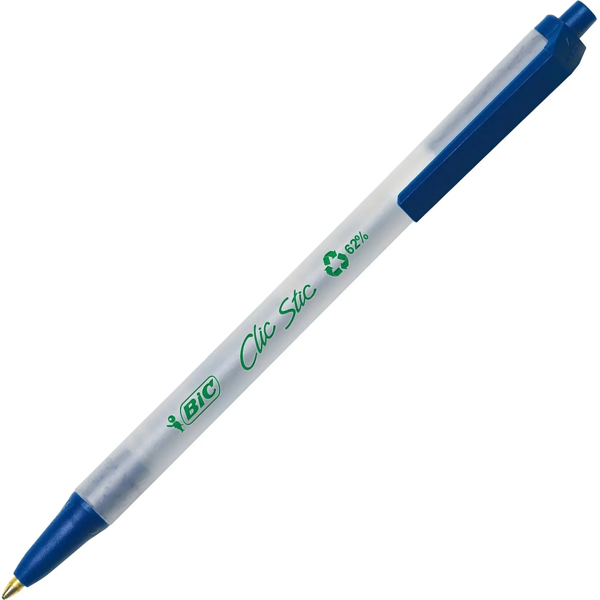 Bic Ecolutions Clic Stic Ballpoint Retractable Pen Blue Ink 1mm Medium Dozen