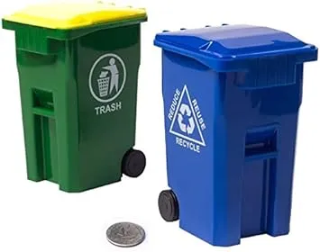 Wiosi Mini Curbside Garbage Trash Bin Pen Holder and Unique Tiny Size Recycle Can Set Pencil Cup Desktop Organizer Green Blue 2-Pack