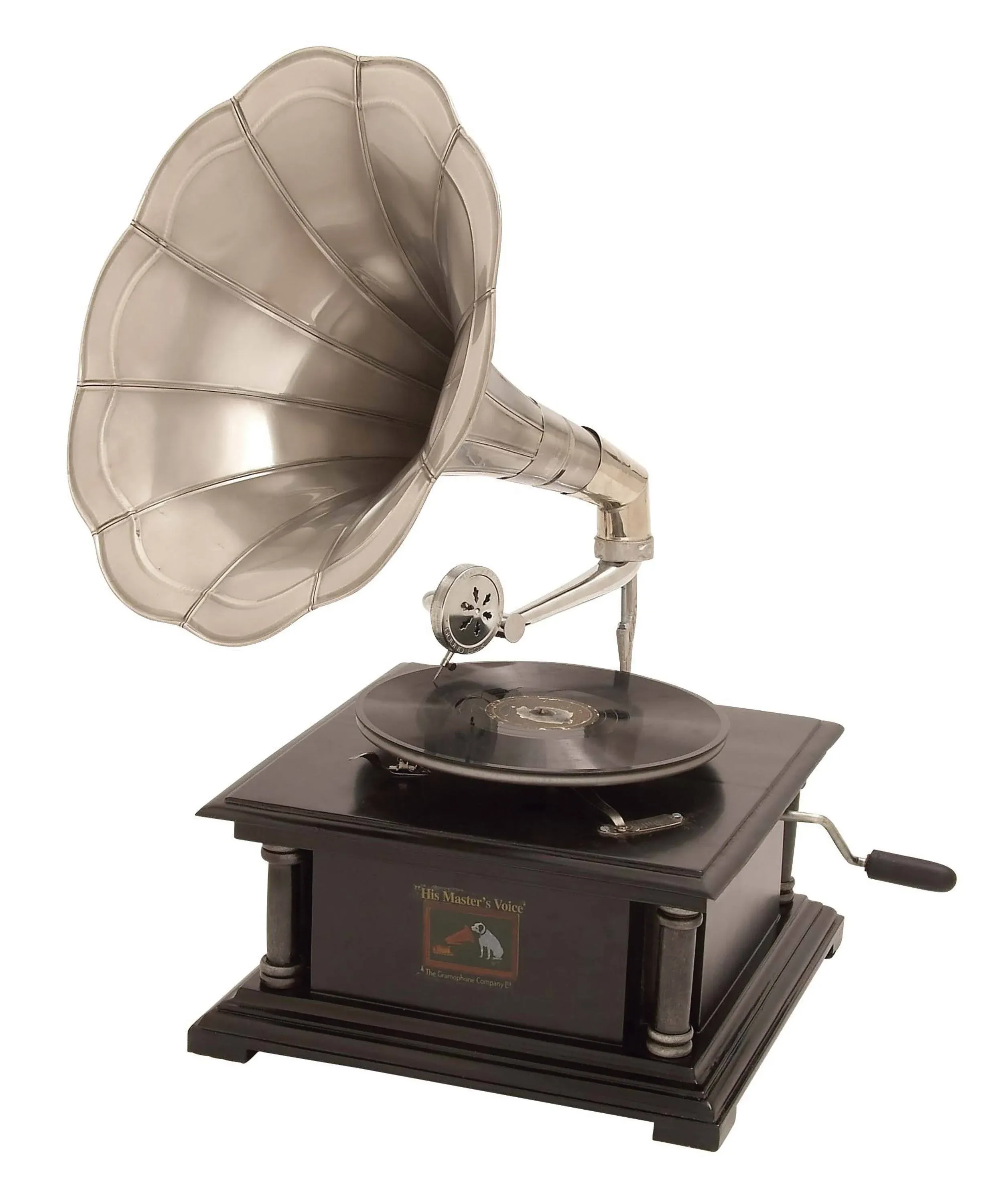 DecMode 14" x 26" Black Mango Wood Functional Gramophone with Record, 1-Piece