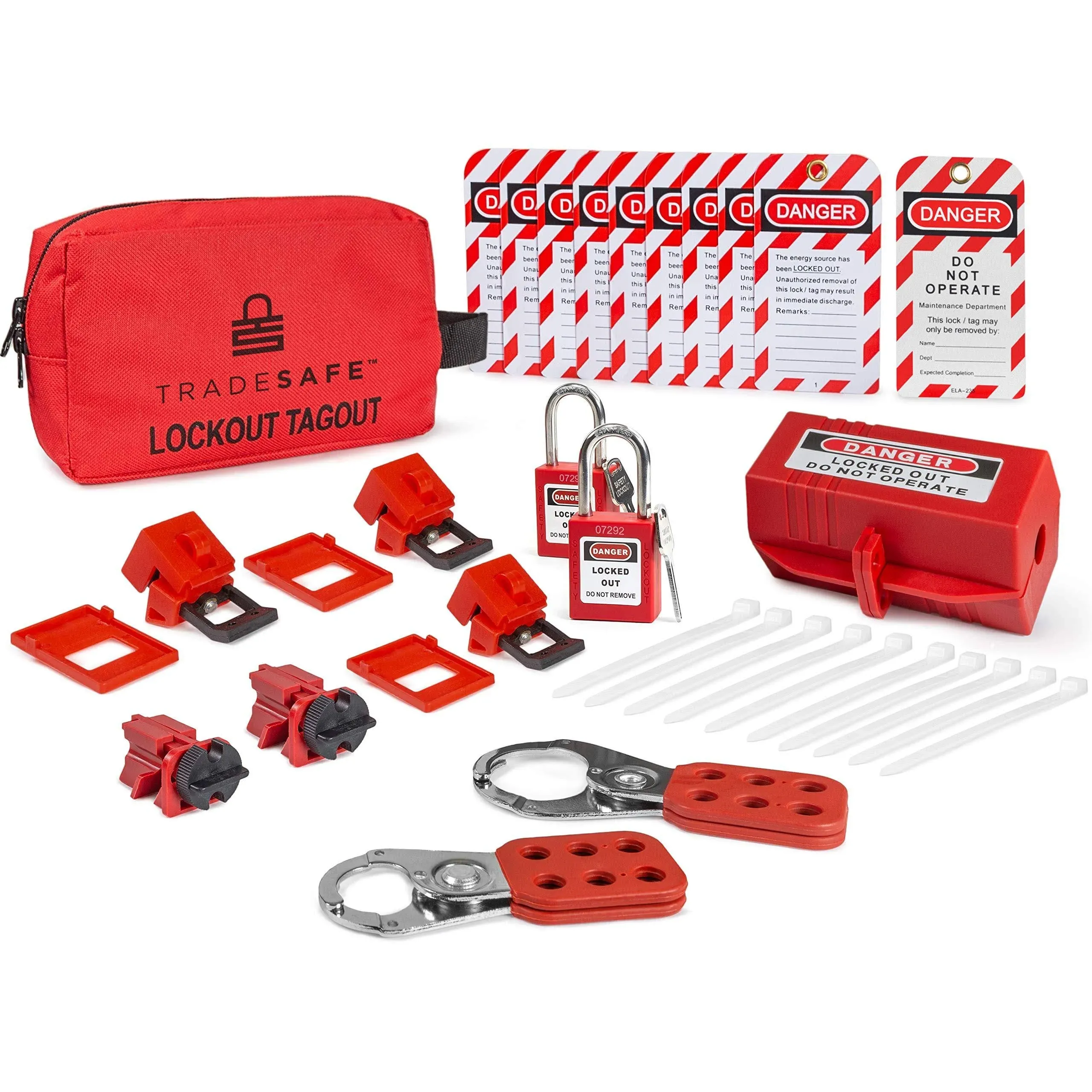 TRADESAFE Electrical Lockout Tagout Kit - Hasps, Clamp on and Universal Multipole ...