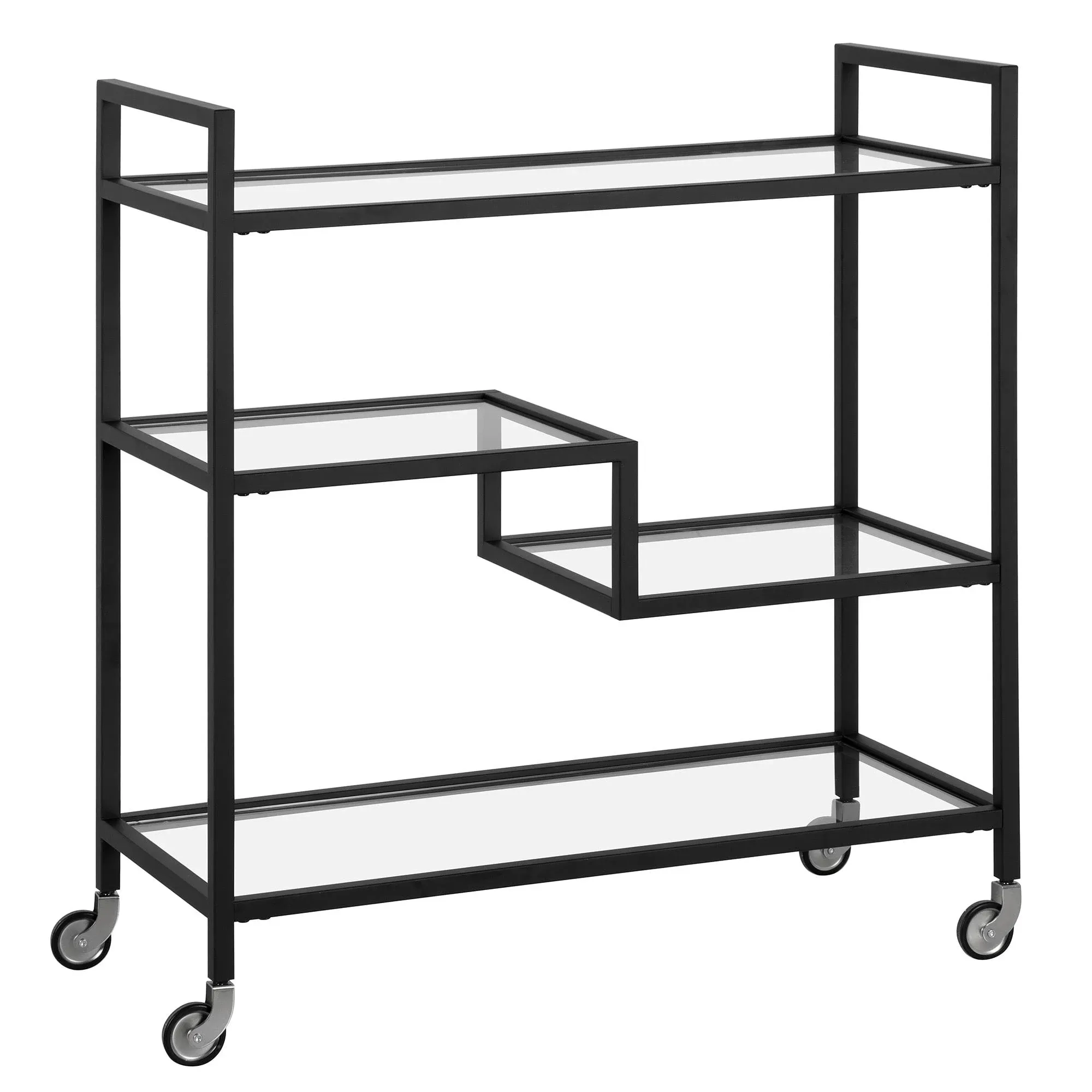 Meyer+Cross 3-Tier Bar Cart 33&#034; x 36&#034; x 14&#034; Glass Shelves Steel Blackened Bronze