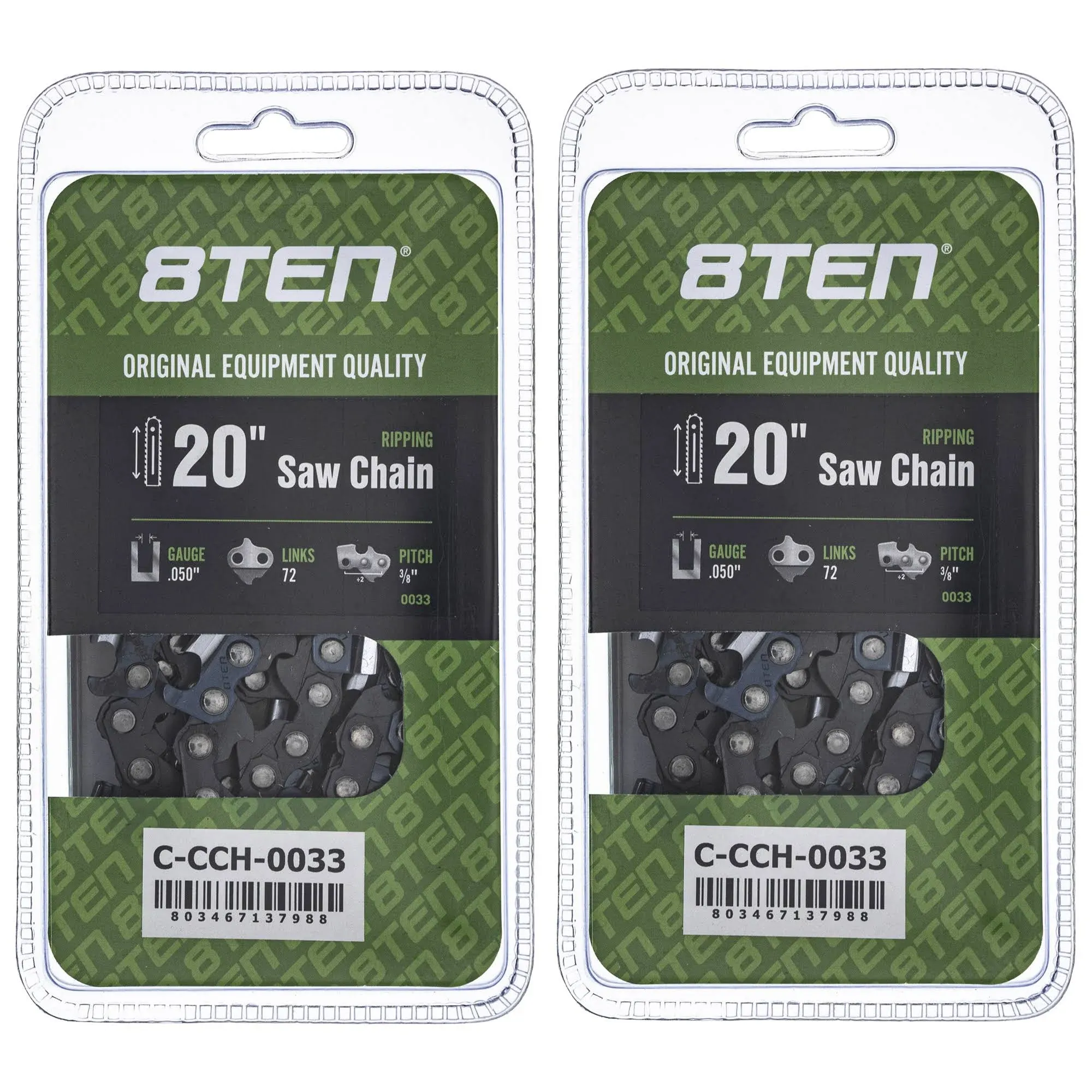 8TEN Ripping Chainsaw Chain 20 Inch .050 3/8 72DL For Husqvarna 455 Rancher 372XP Stihl MS 270 Poulan PP5020AV (2 Pack)