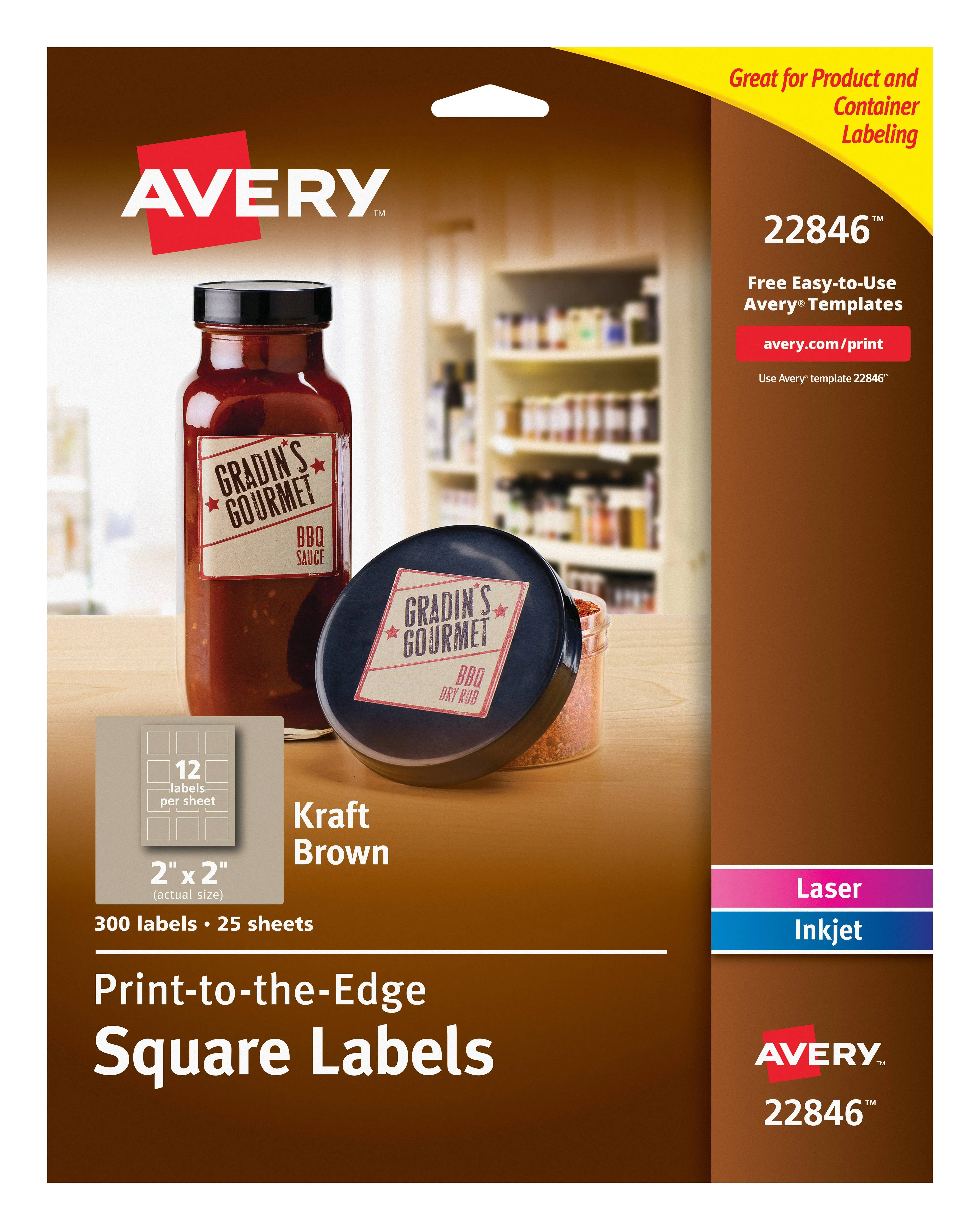 Avery Kraft Brown Print-to-the-Edge Square Labels