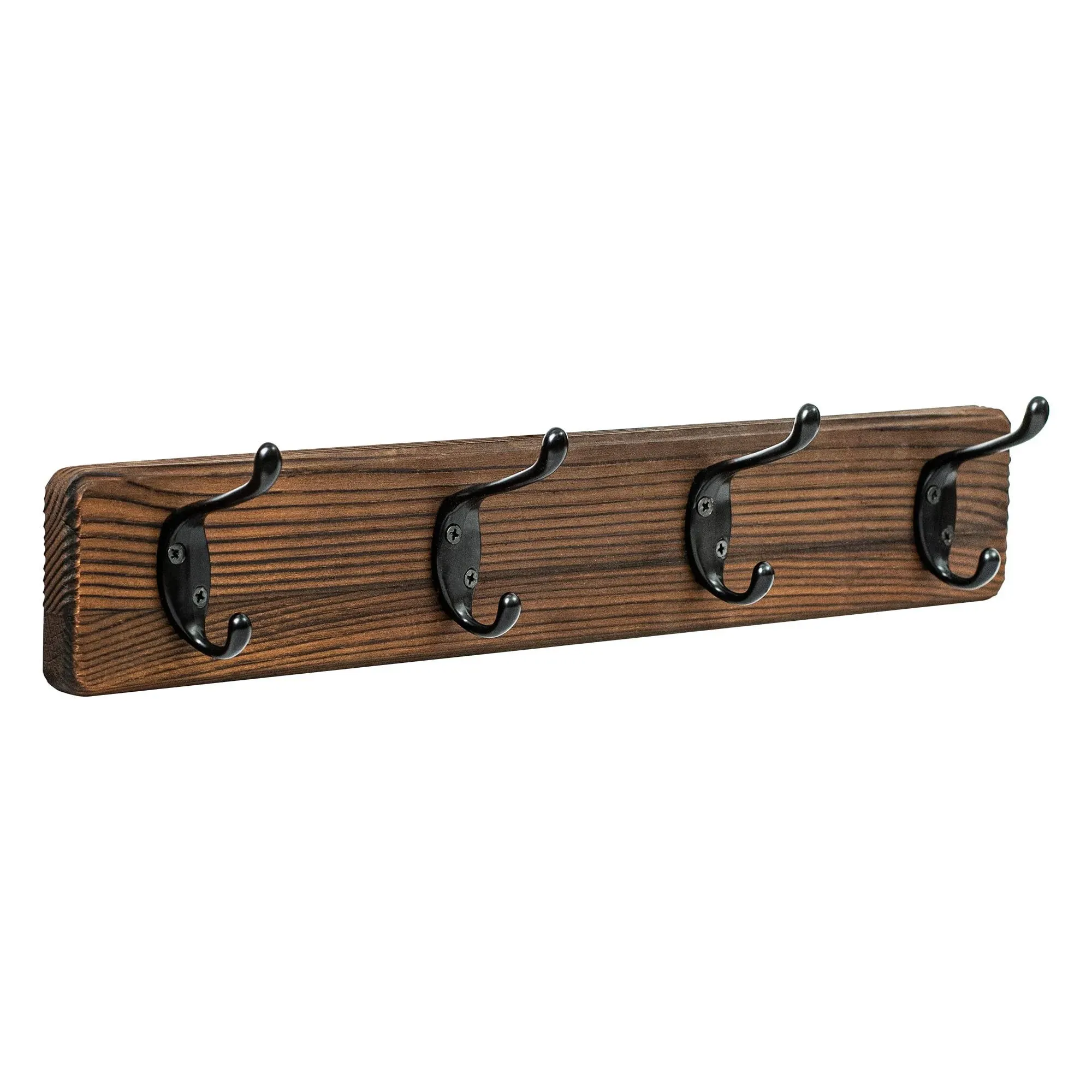 Wall Mounted Coat Rack - Metal Coat Hooks Hanger with Pine Solid Wood Board 4...