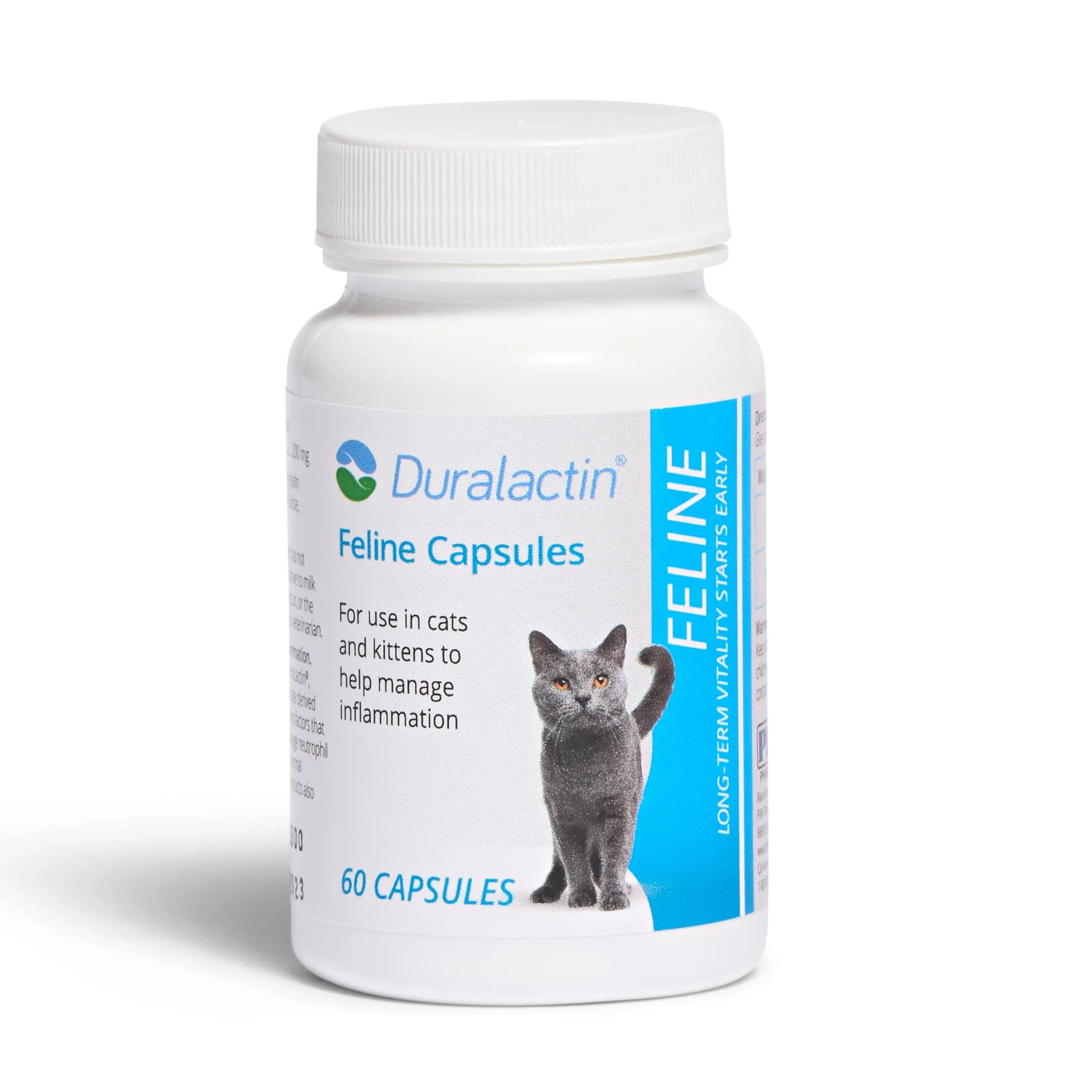 PRN Pharmacal Duralactin Feline Capsules - Cats & Kittens Joint Health and Inflammation Relief Gelatin Capsules with Dried Milk Protein - 60Ct