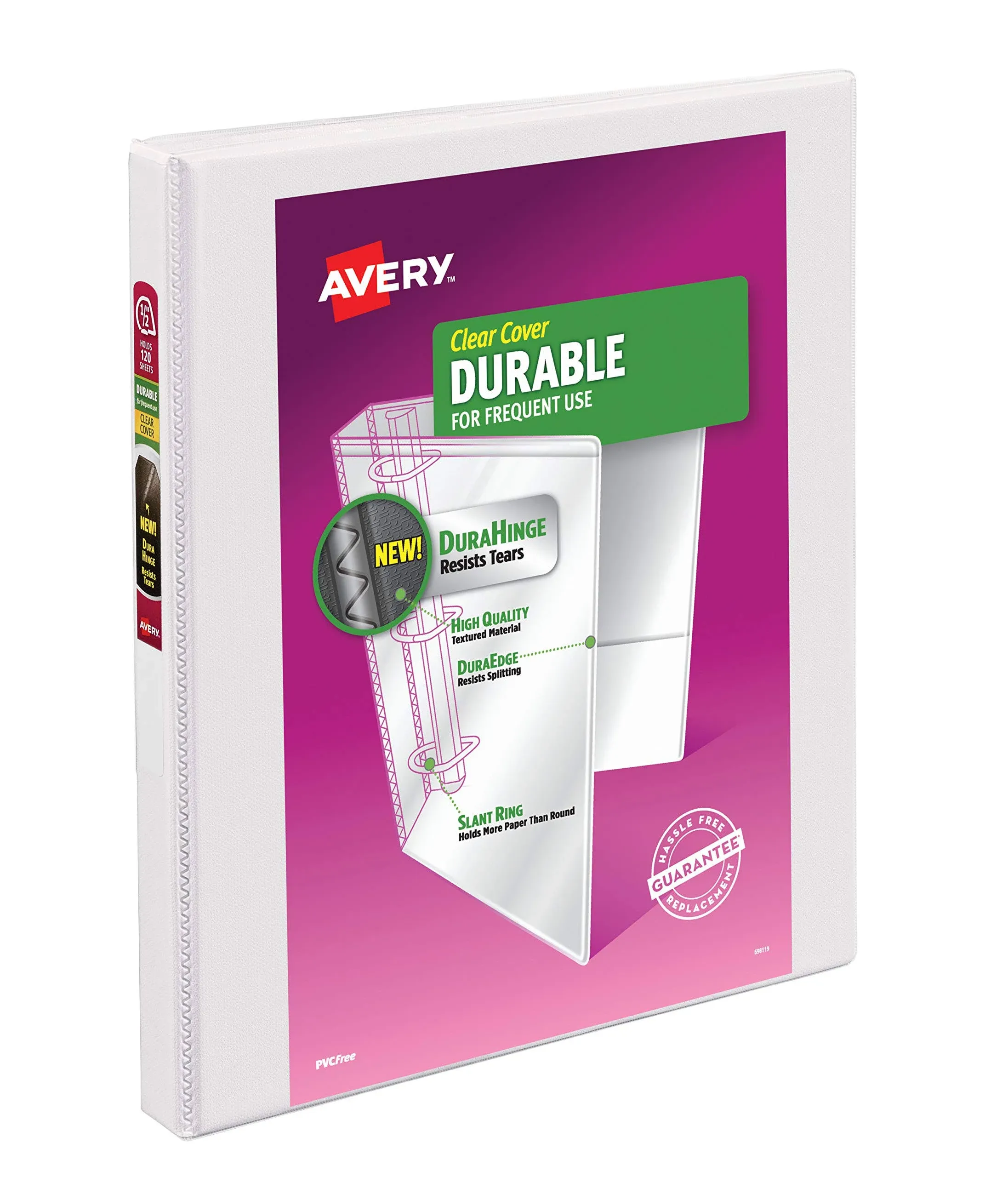 Avery Durable View Binder with Slant Rings, White, 1/2'