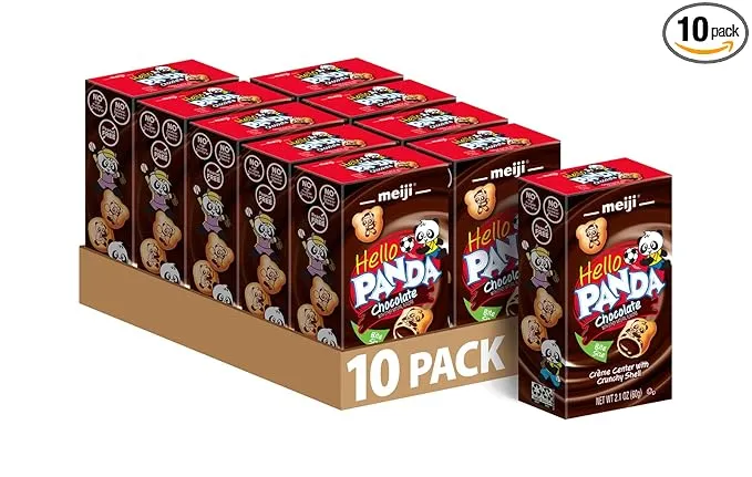 Meiji Hello Panda Cookies, Chocolate Crème Filled - 32 Count, 0.75oz Packages - Bite Sized Cookies with Fun Panda Sports