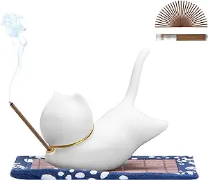 Cute Handmade Cat Incense Stick Holder with 30 Sandalwood Incense Sticks and a